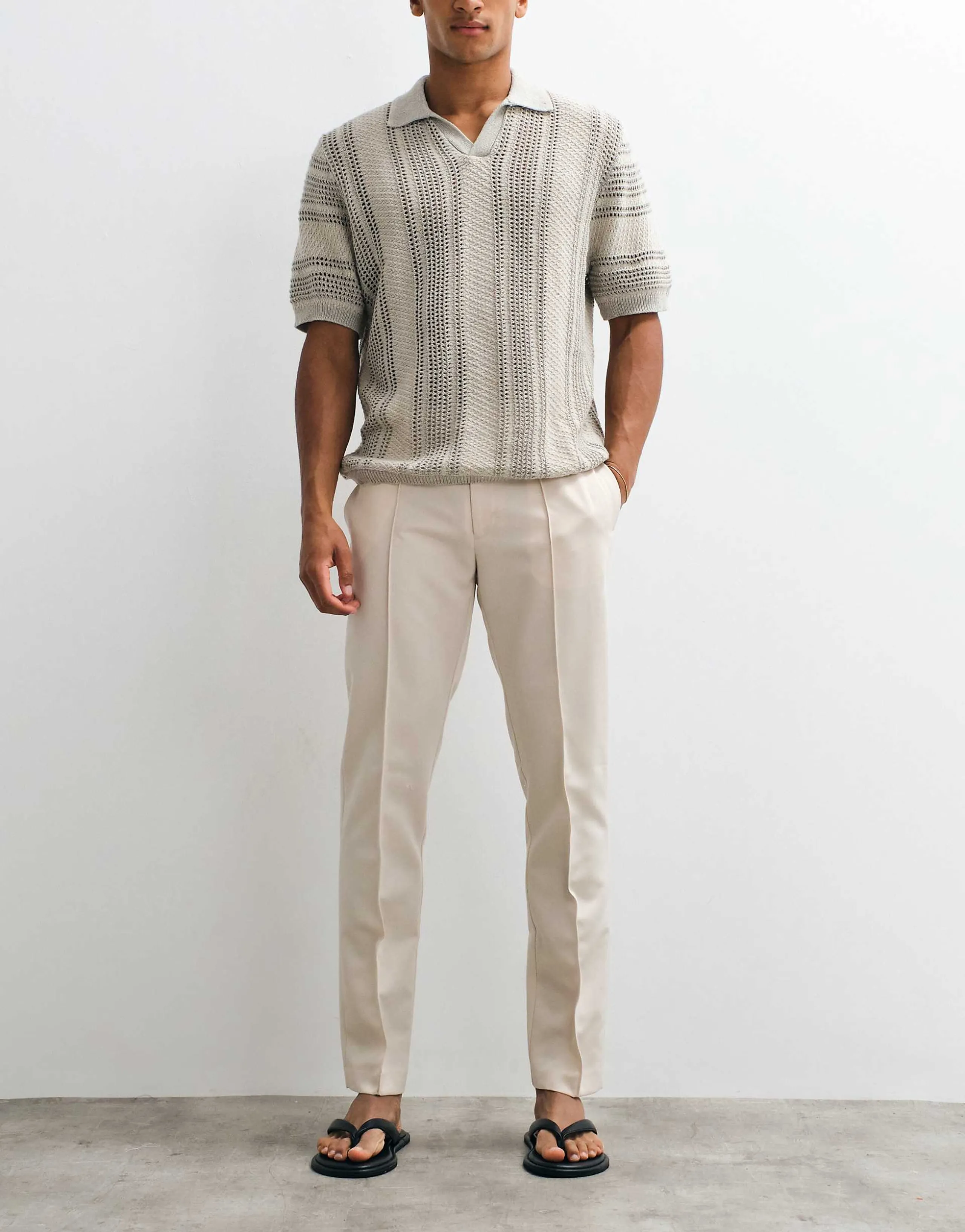ASOS DESIGN tailored slim pants in ecru with pin tucks