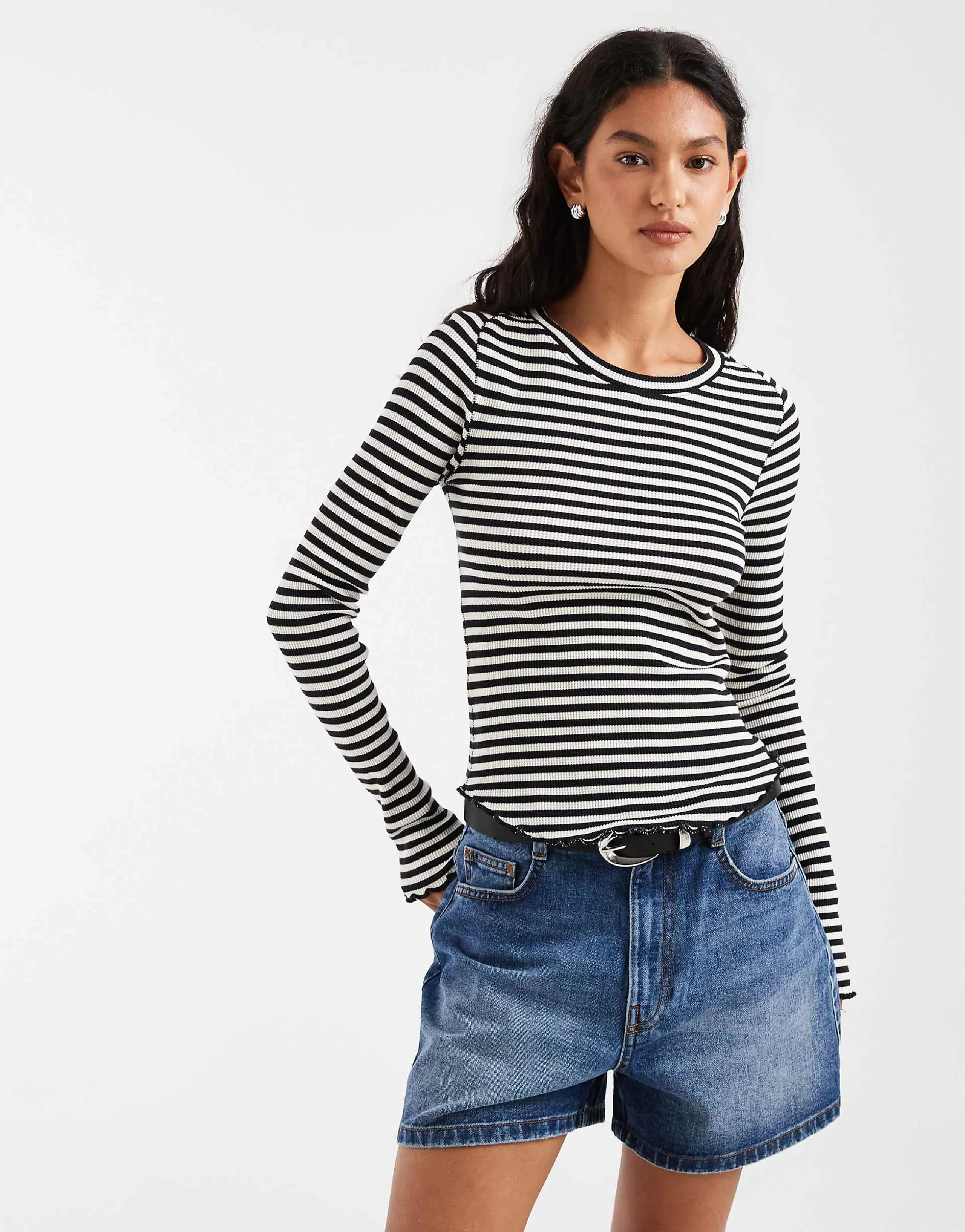 Free People Easy does it striped long sleeve T-shirt in black white