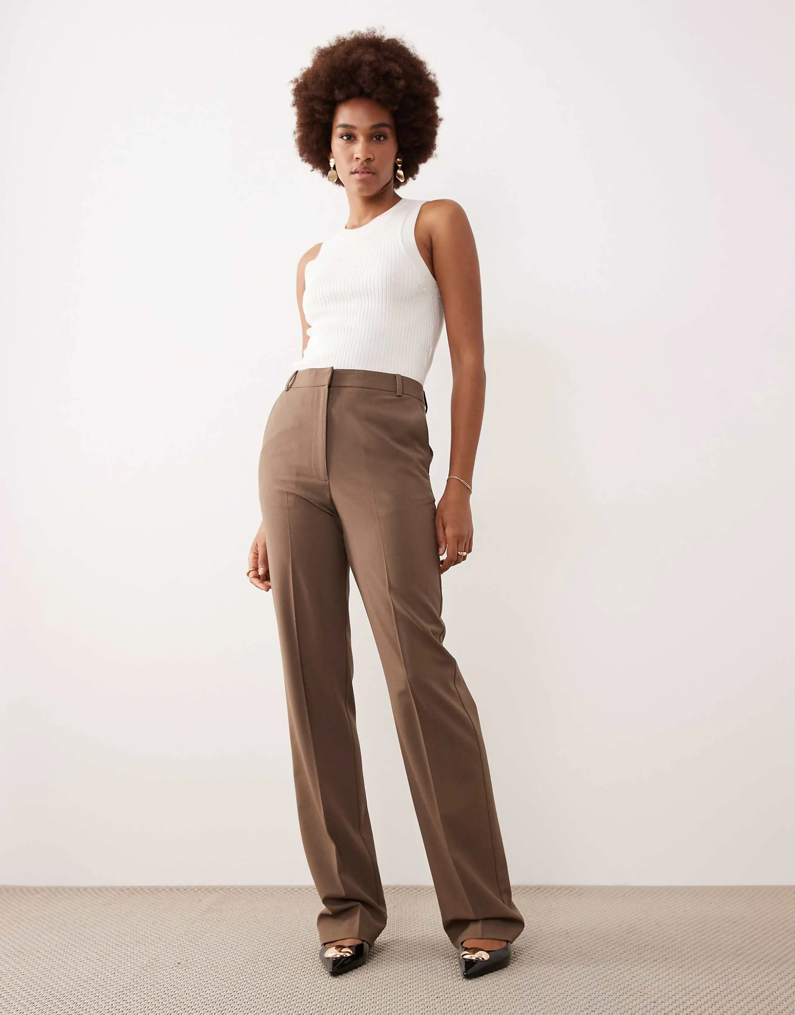 ASOS DESIGN Tall tailored slim straight leg pants in dark taupe