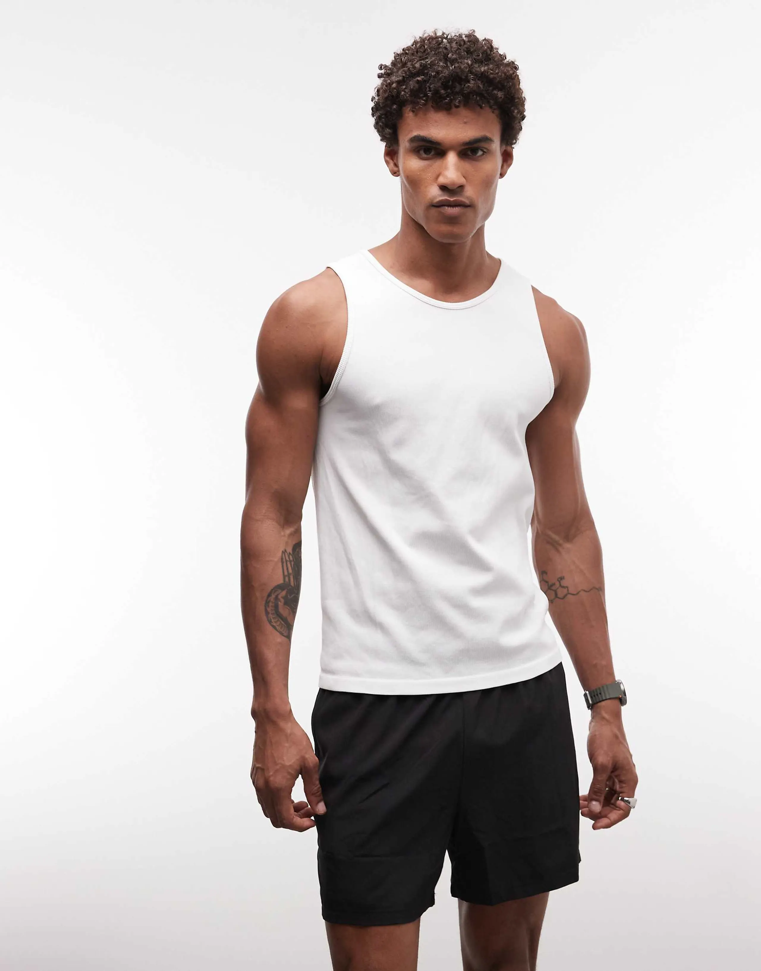 4505 seamless rib knit active tank top in white