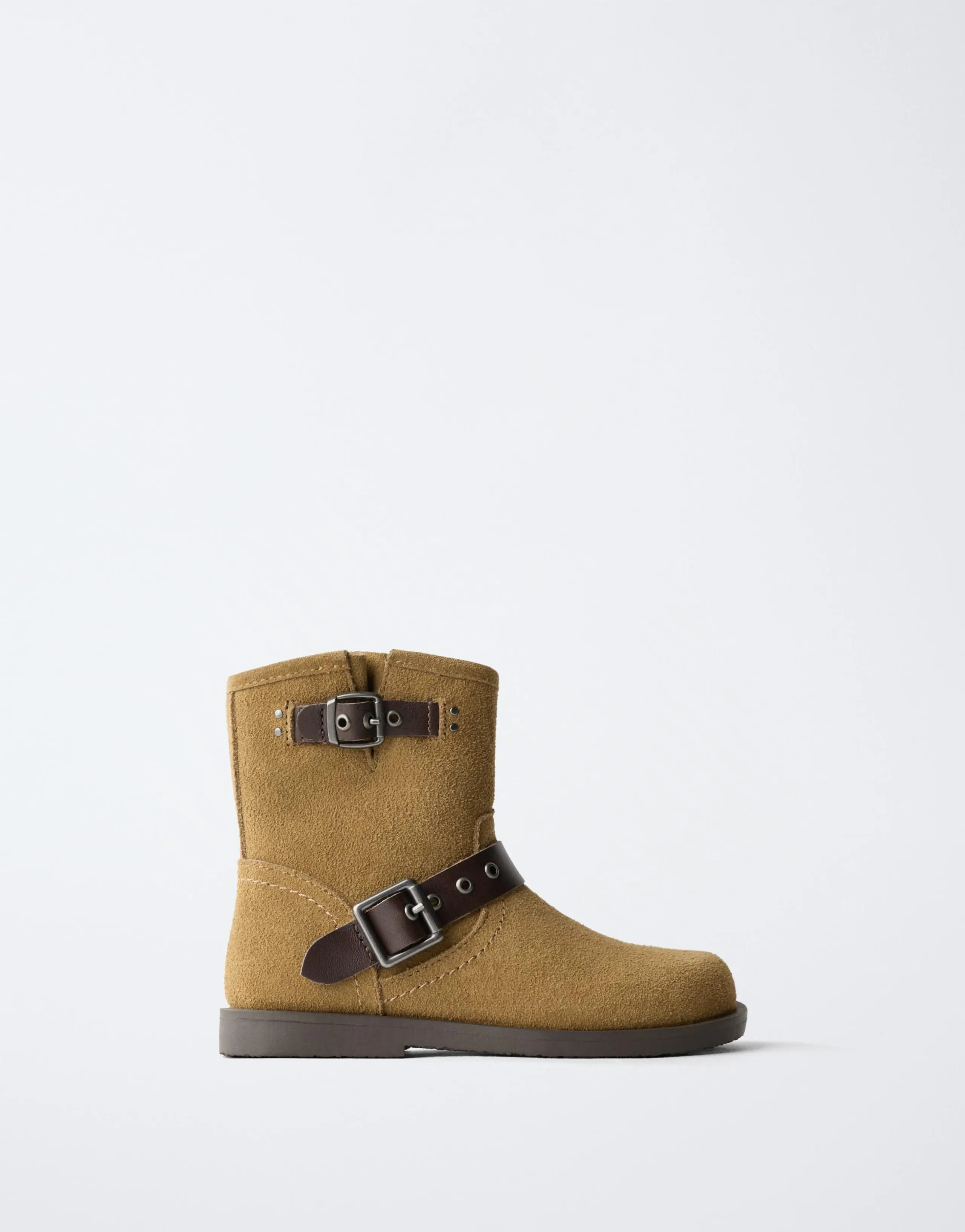 LEATHER DOUBLE-BUCKLE ANKLE BOOTS