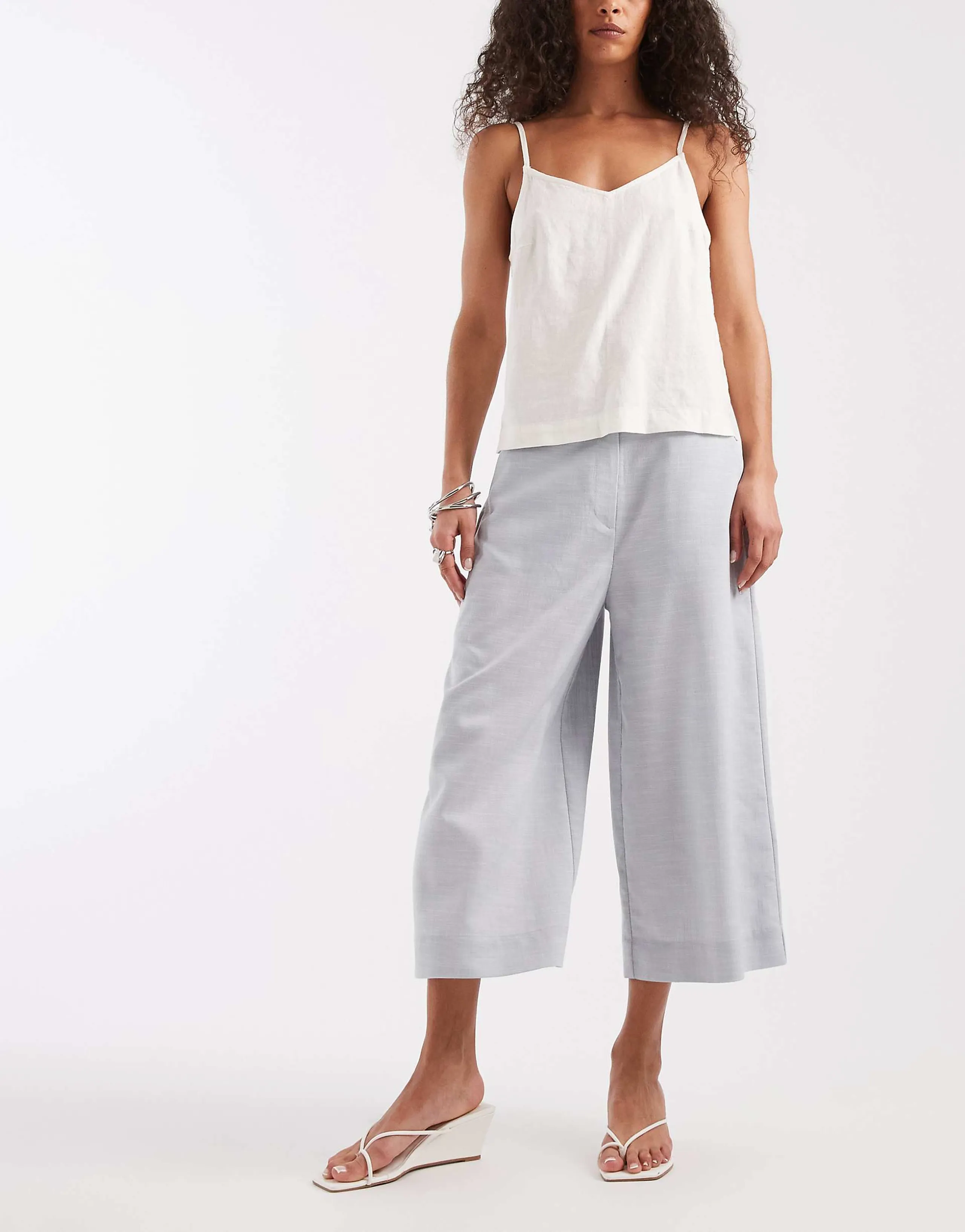 ASOS DESIGN wide leg linen look culotte in light blue