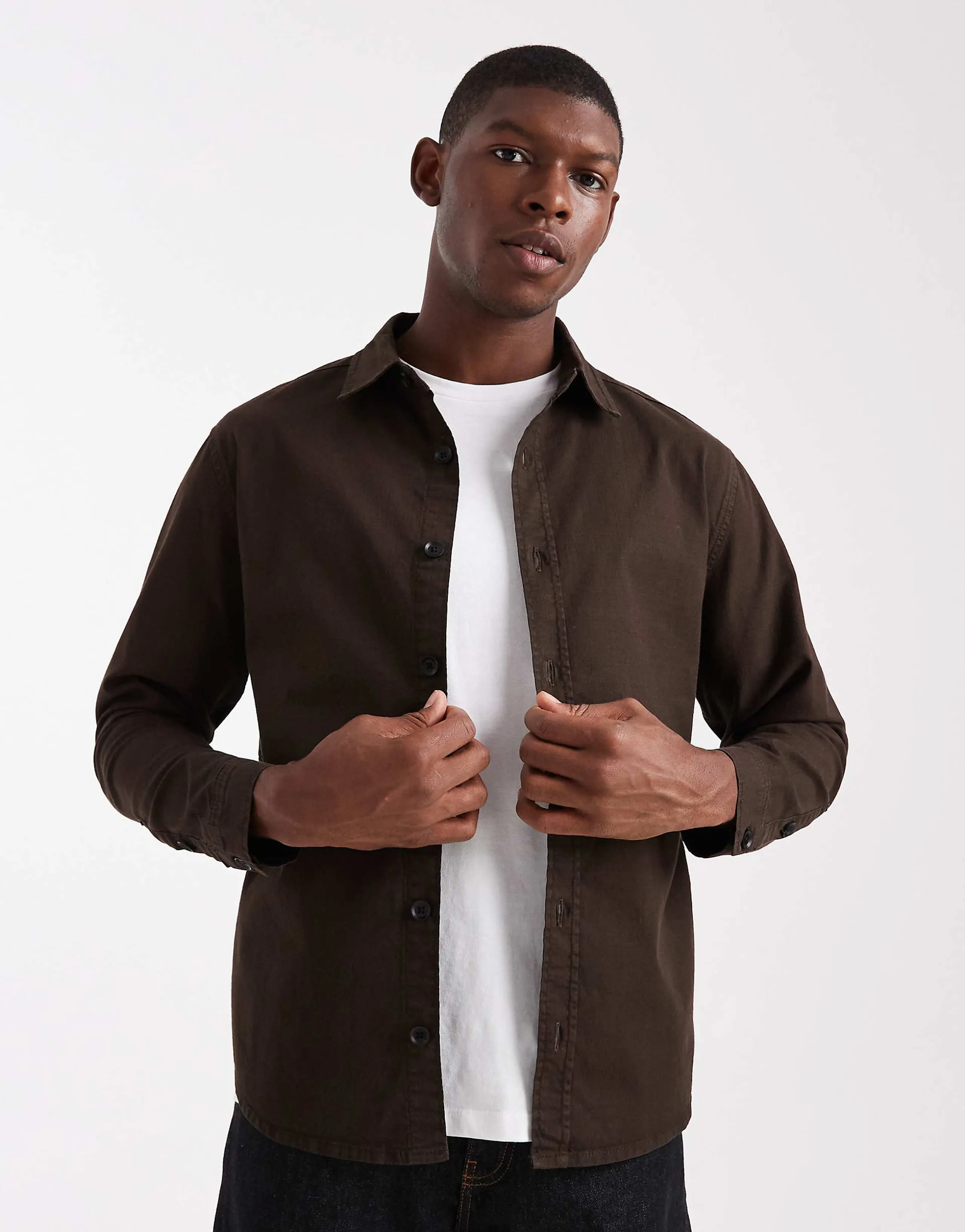ASOS DESIGN long sleeve shirt in brown ripstop