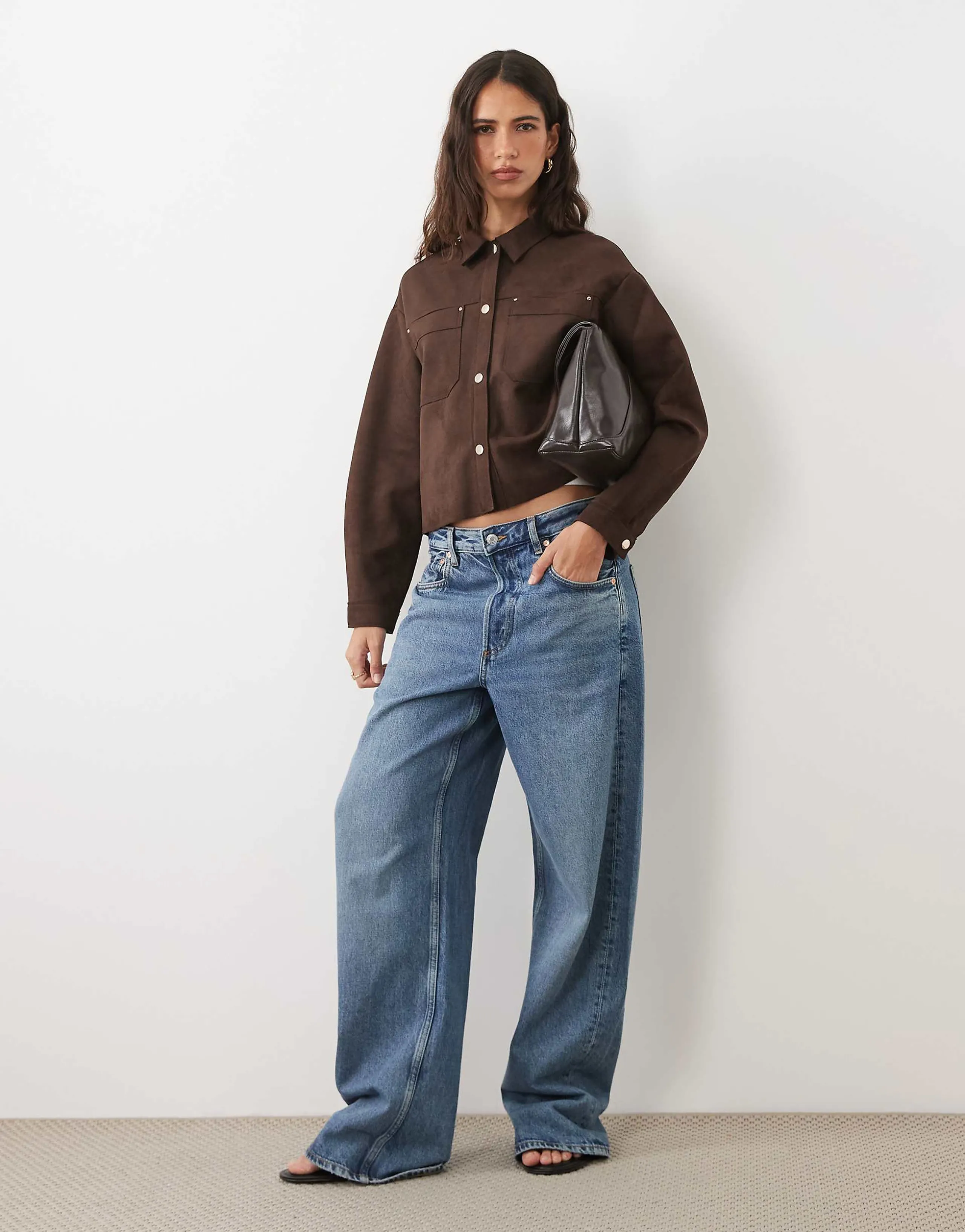 JDY faux suede overshirt in chocolate brown