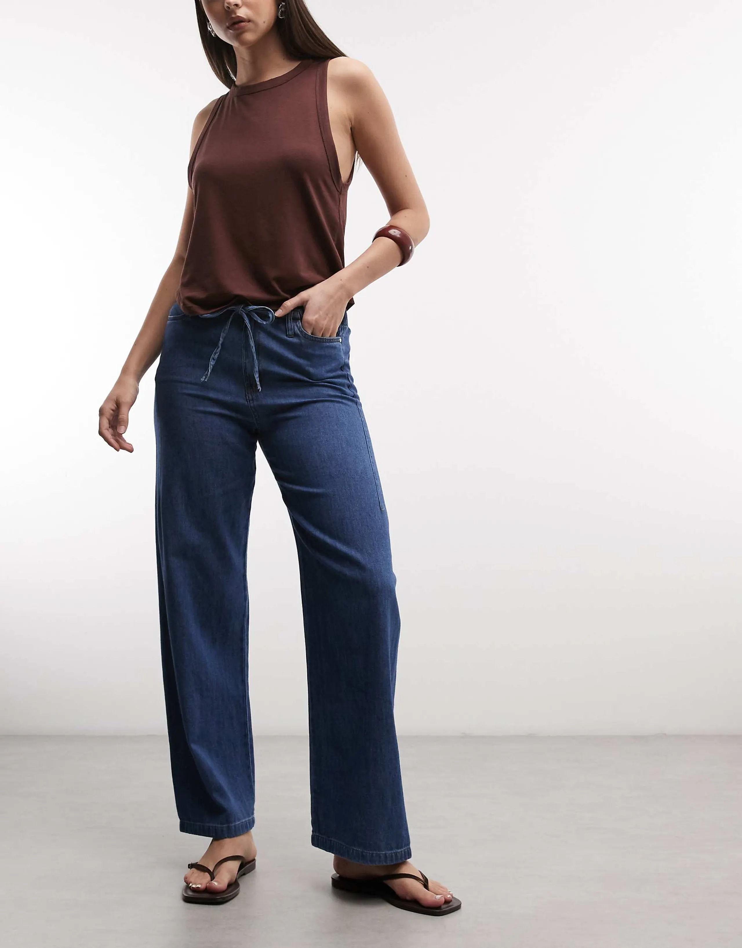 Noisy May high waisted wide leg jeans in medium blue denim