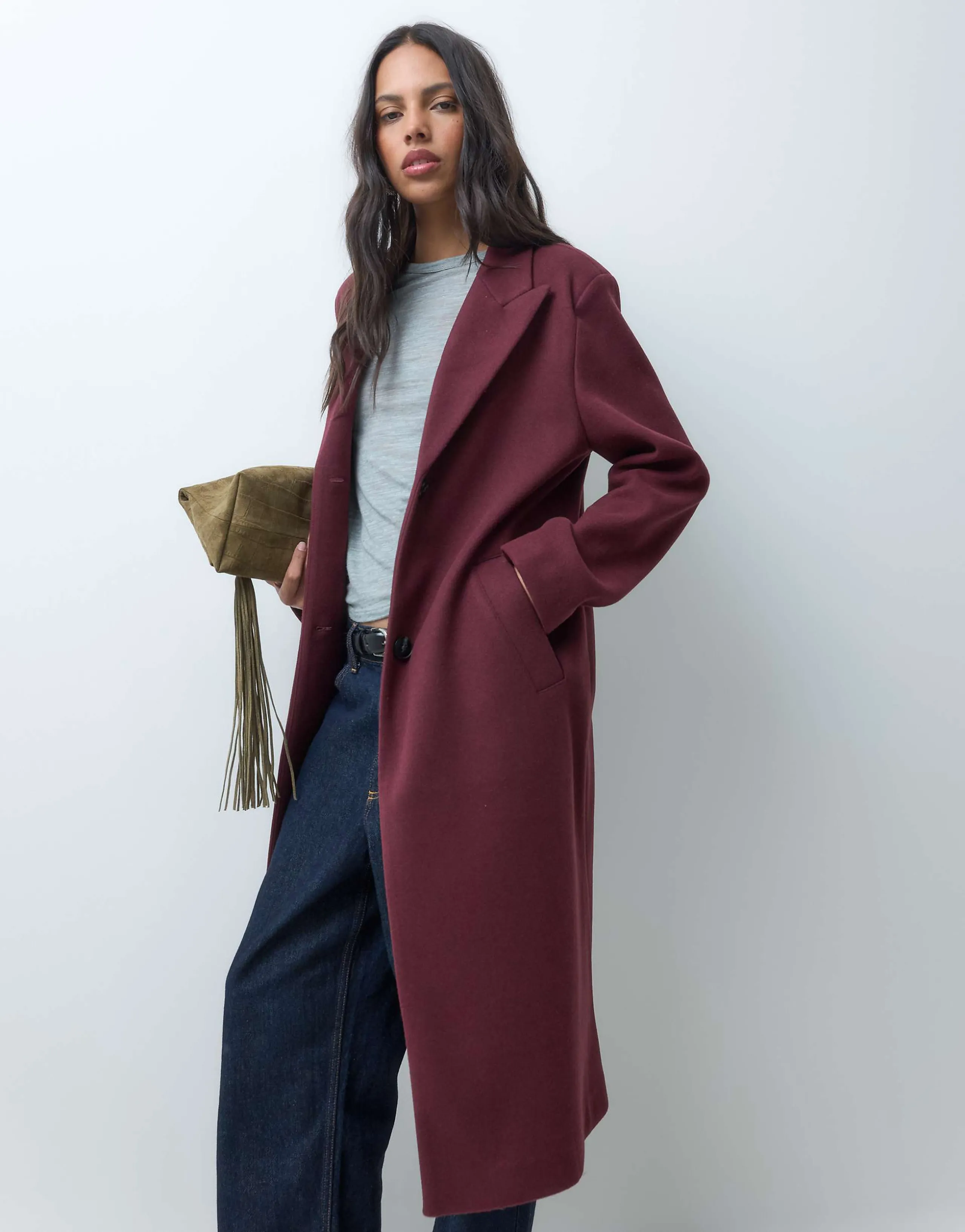 ASOS DESIGN single breasted throw on overcoat in burgundy