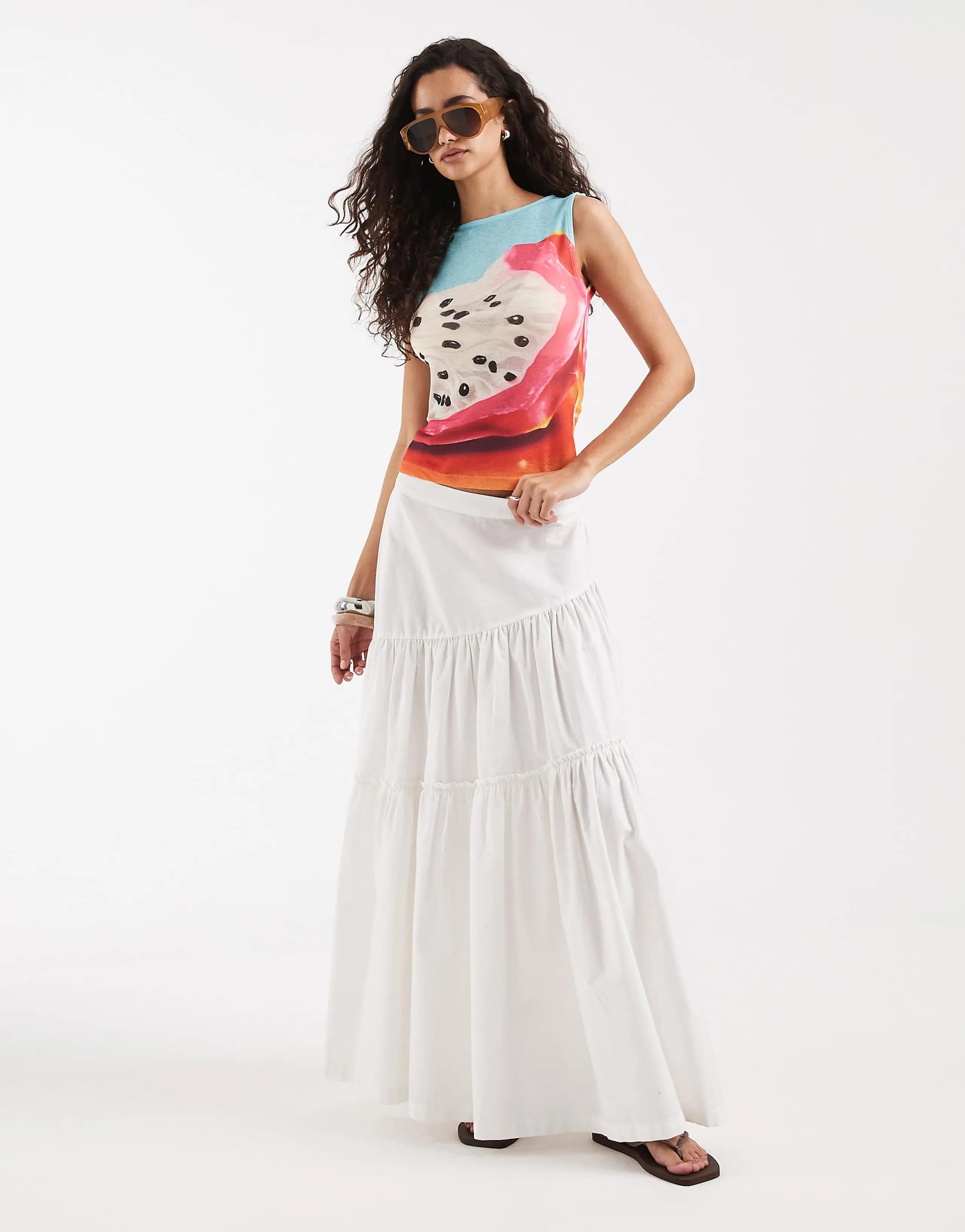 ASOS DESIGN Boat neck tank top with dragon fruit print in soft touch jersey