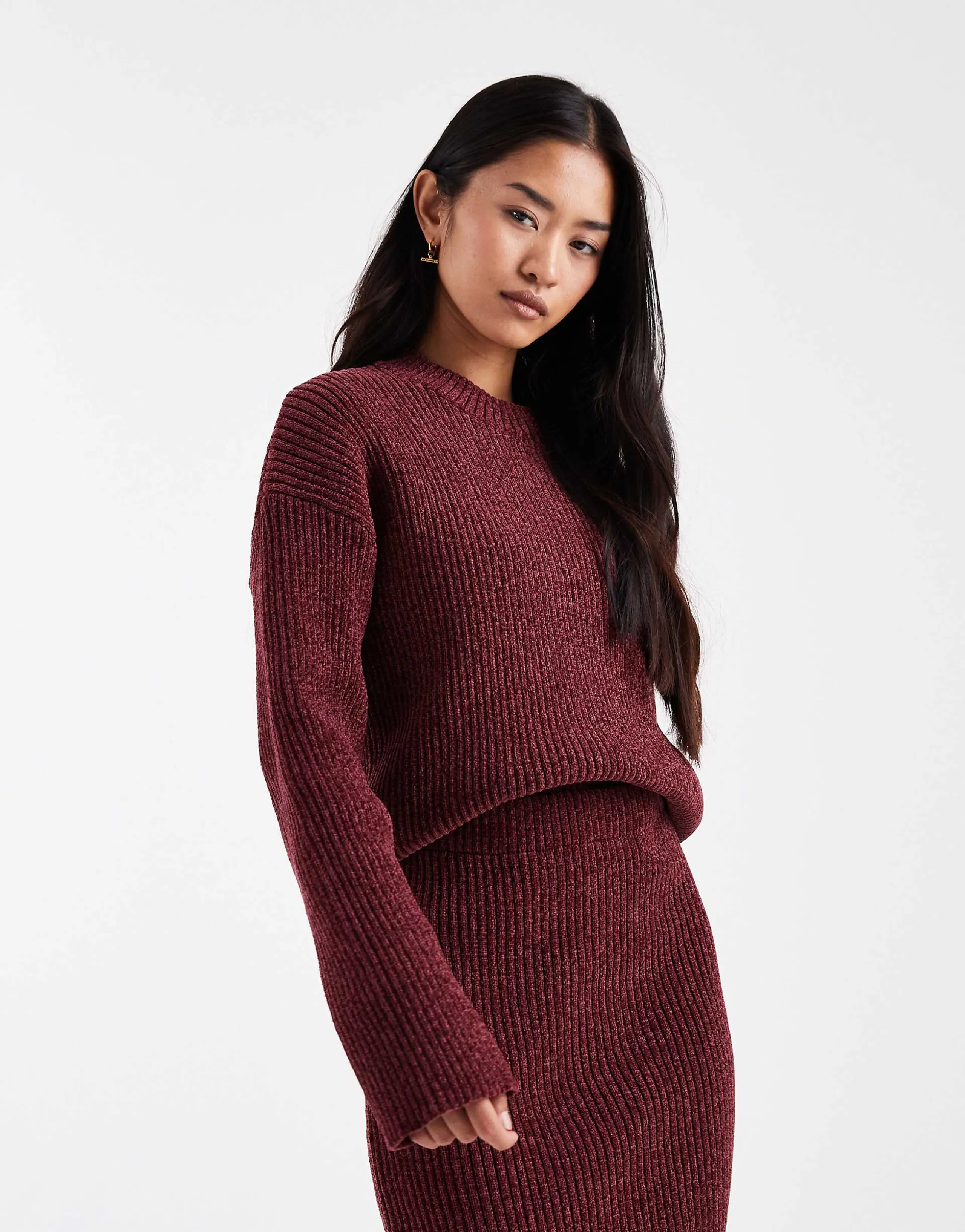 4th & Reckless soft rib knit sweater in burgundy - part of a set