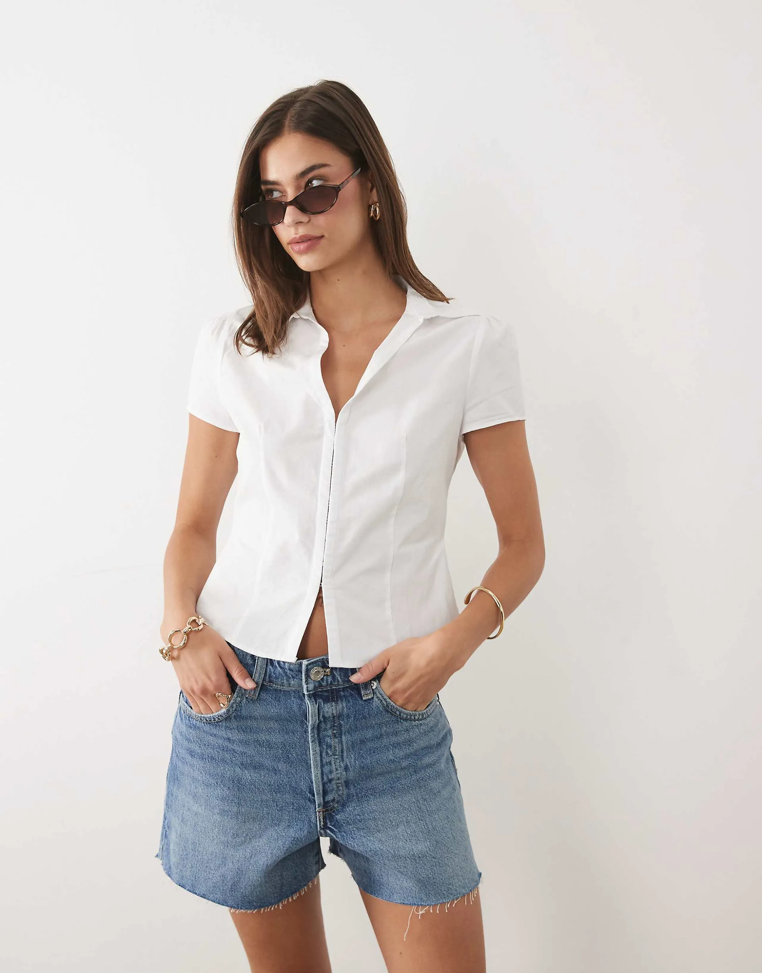 Miss Selfridge hook and eye fitted shirt in white
