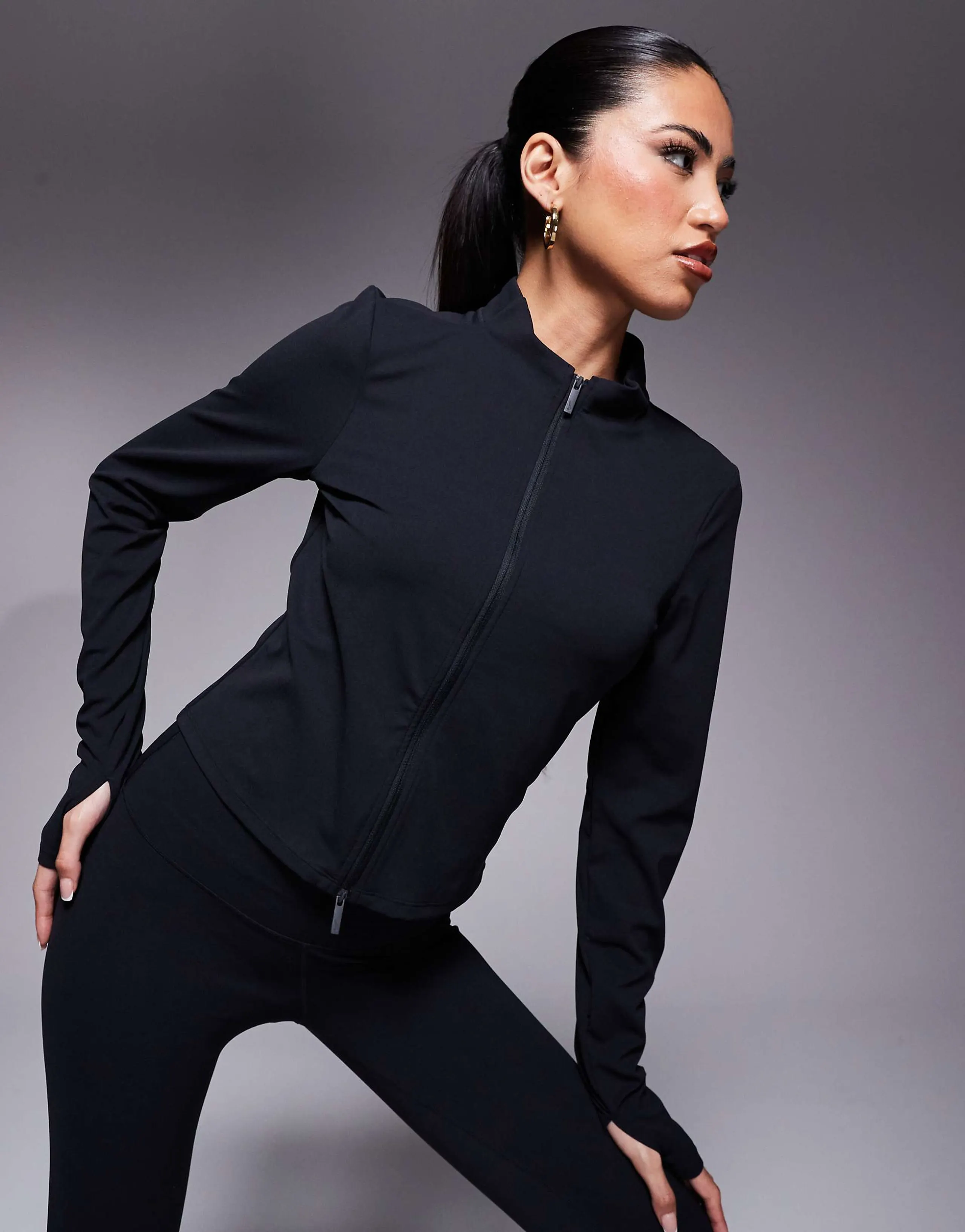 Nike Training Dri-FIT full zip long sleeve top in black