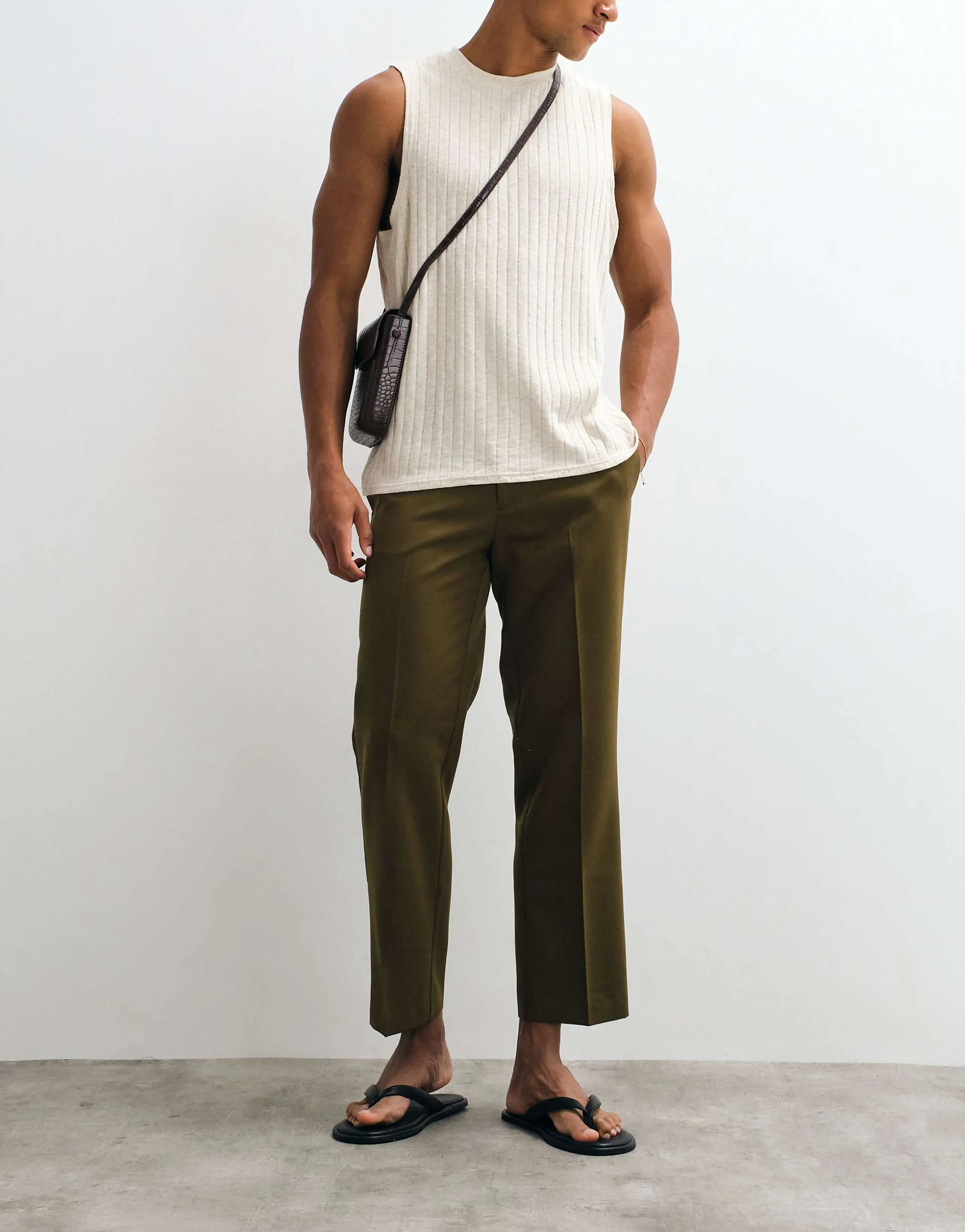 ASOS DESIGN tailored straight leg cropped pants in olive green