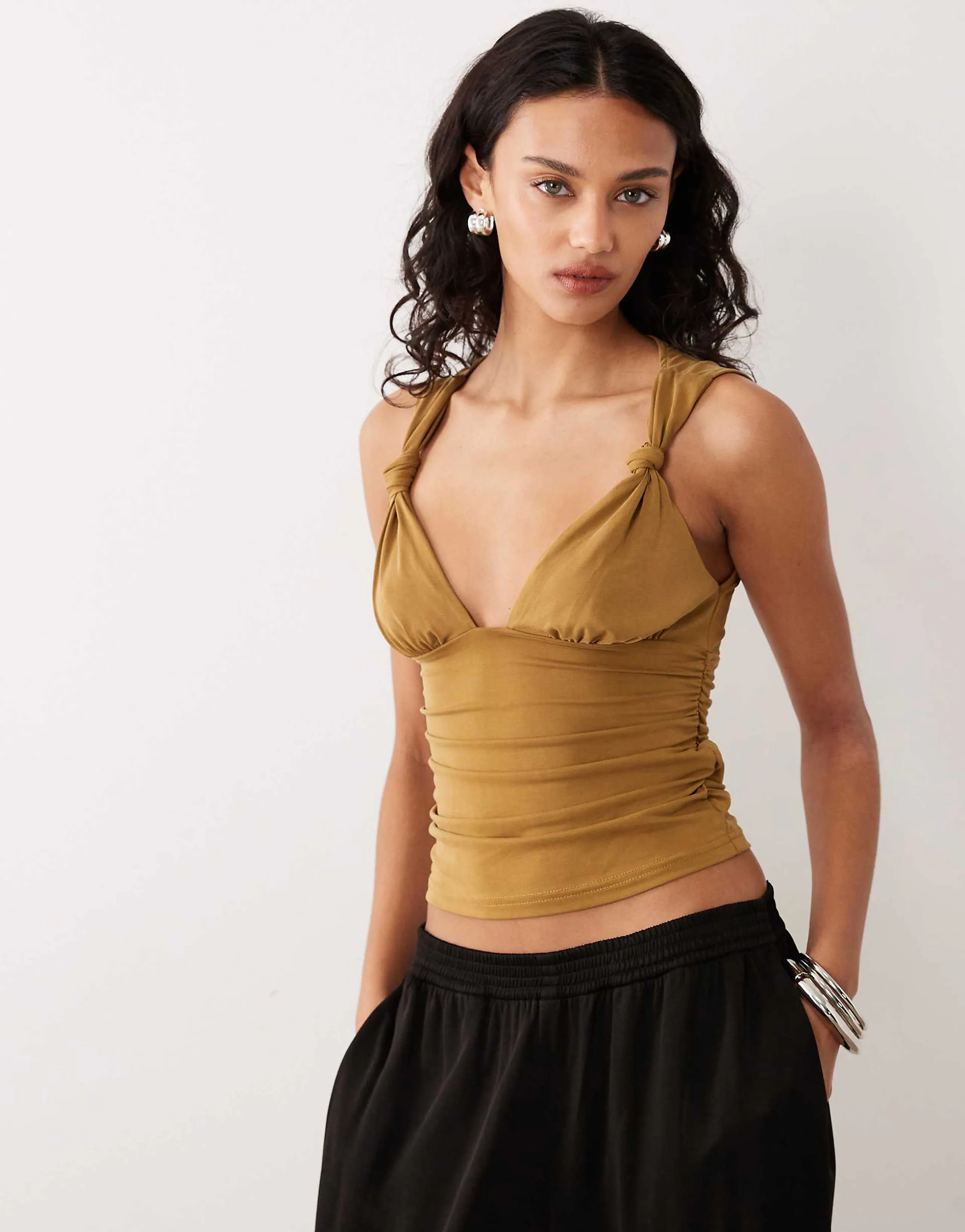 Motel Priska knotted cupro top in chartreuse