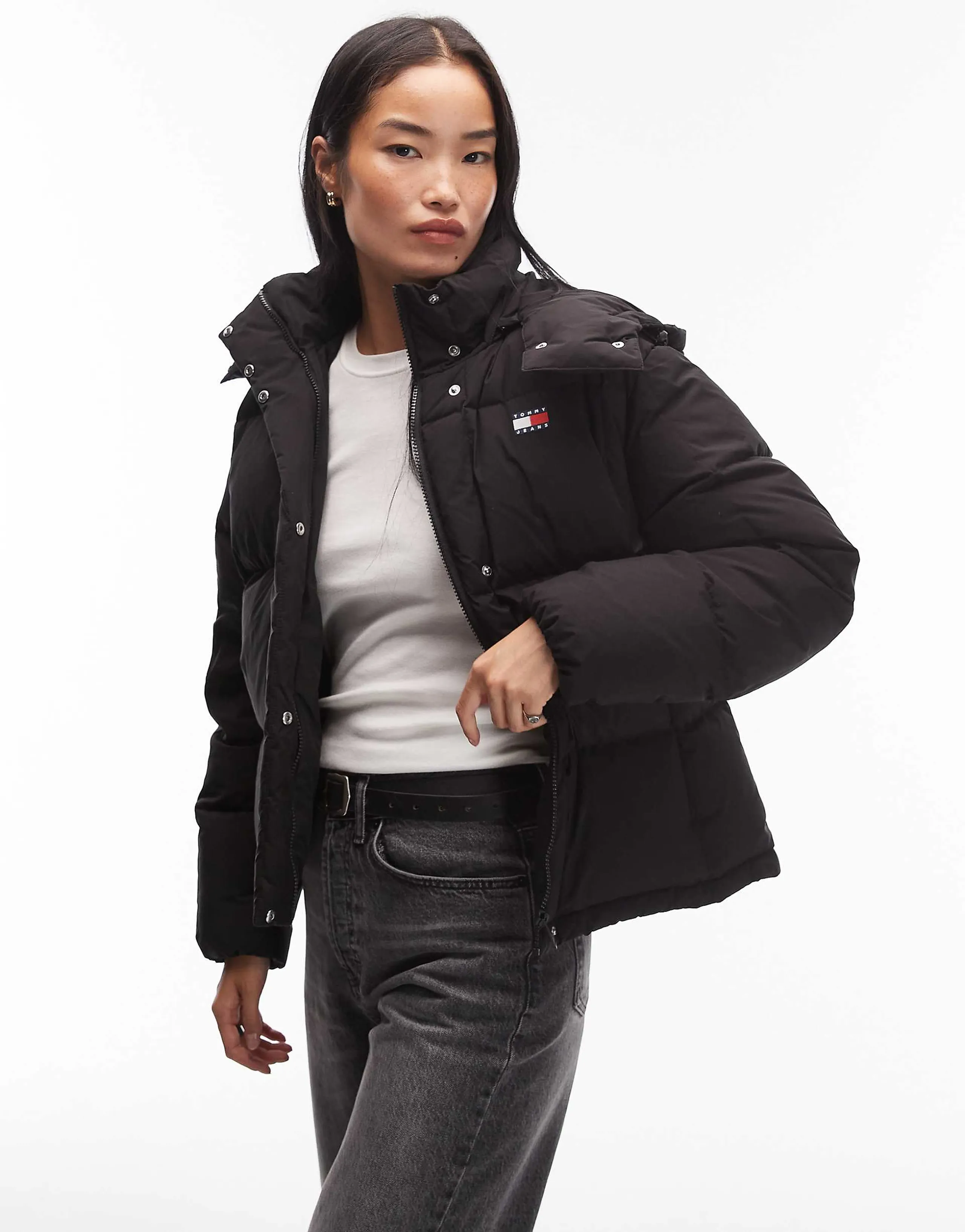 Tommy Jeans Alaska grid puffer jacket in black
