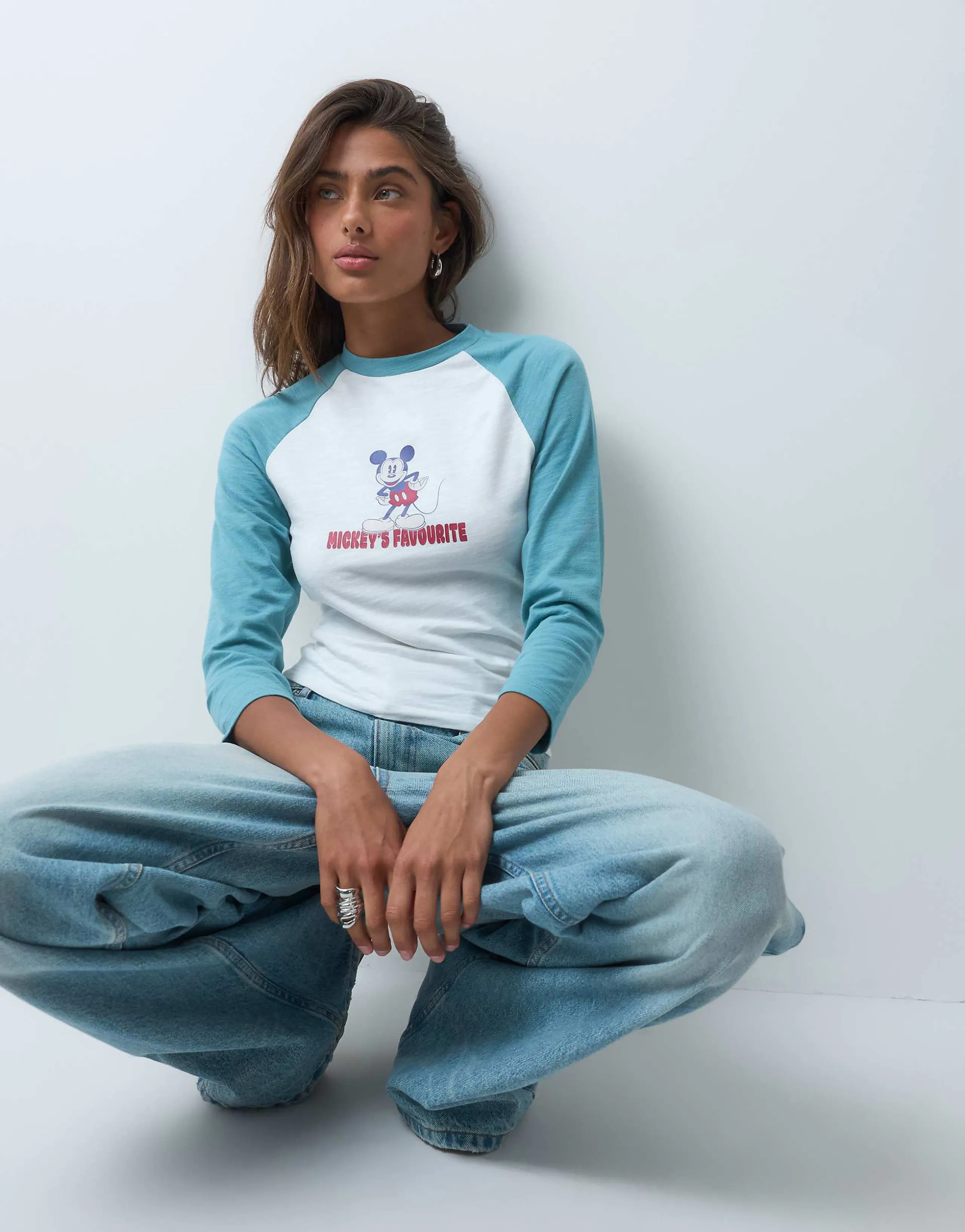 ASOS DESIGN Disney baby long sleeve T-shirt with raglan sleeve and Mickey Mouse print