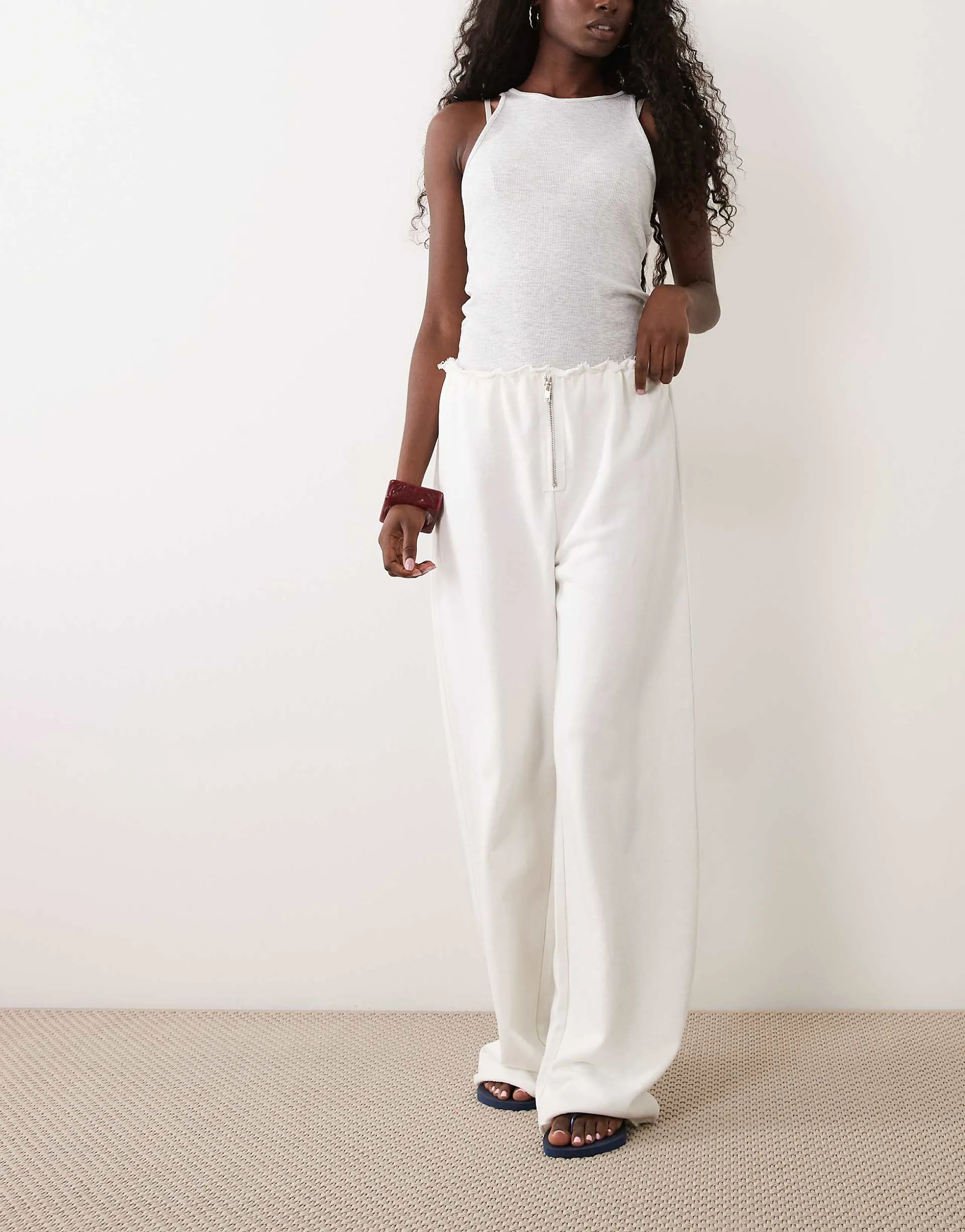 ASOS DESIGN Zip wide leg pants in white