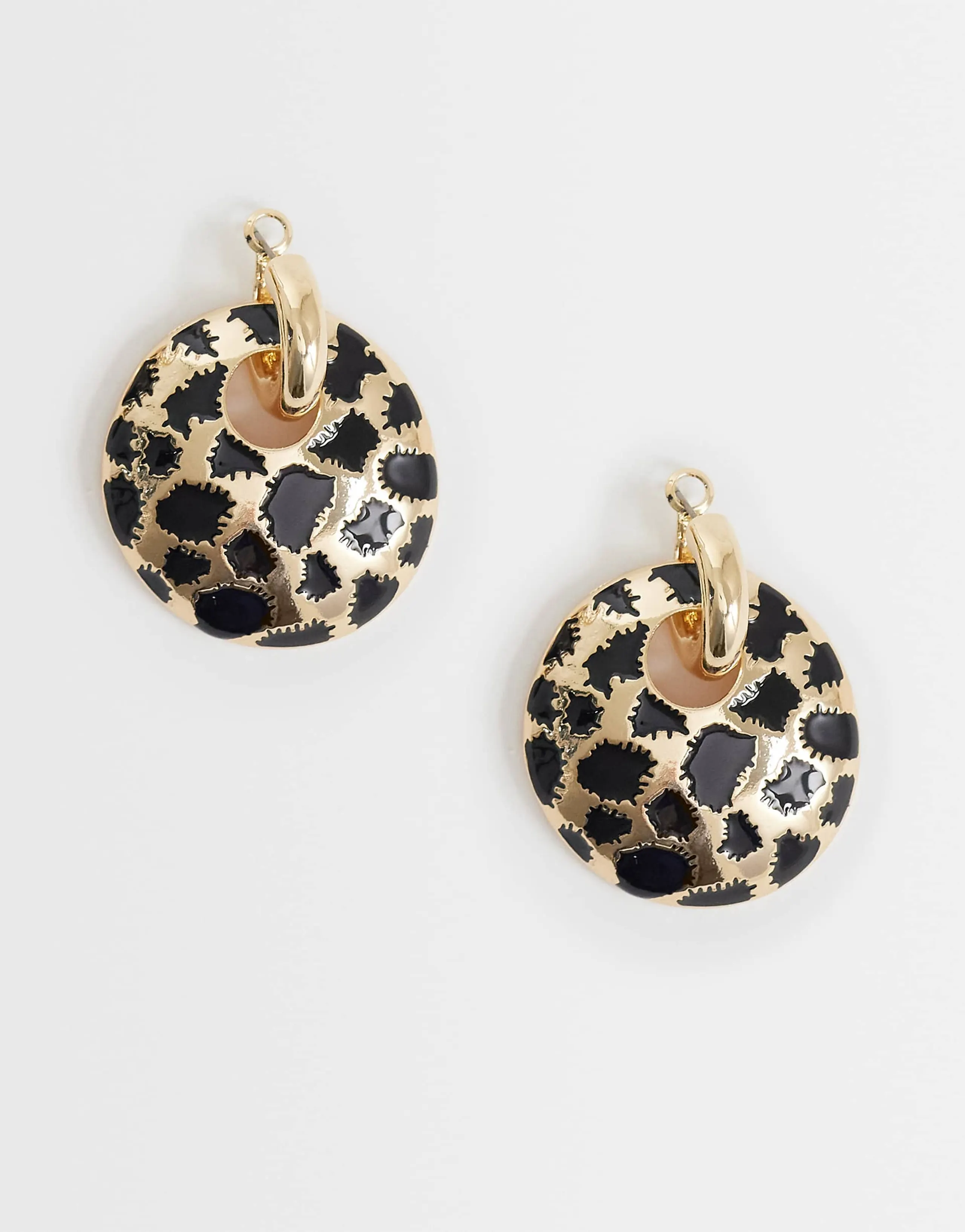 ASOS DESIGN hoop earrings with abstract animal-print design in gold tone