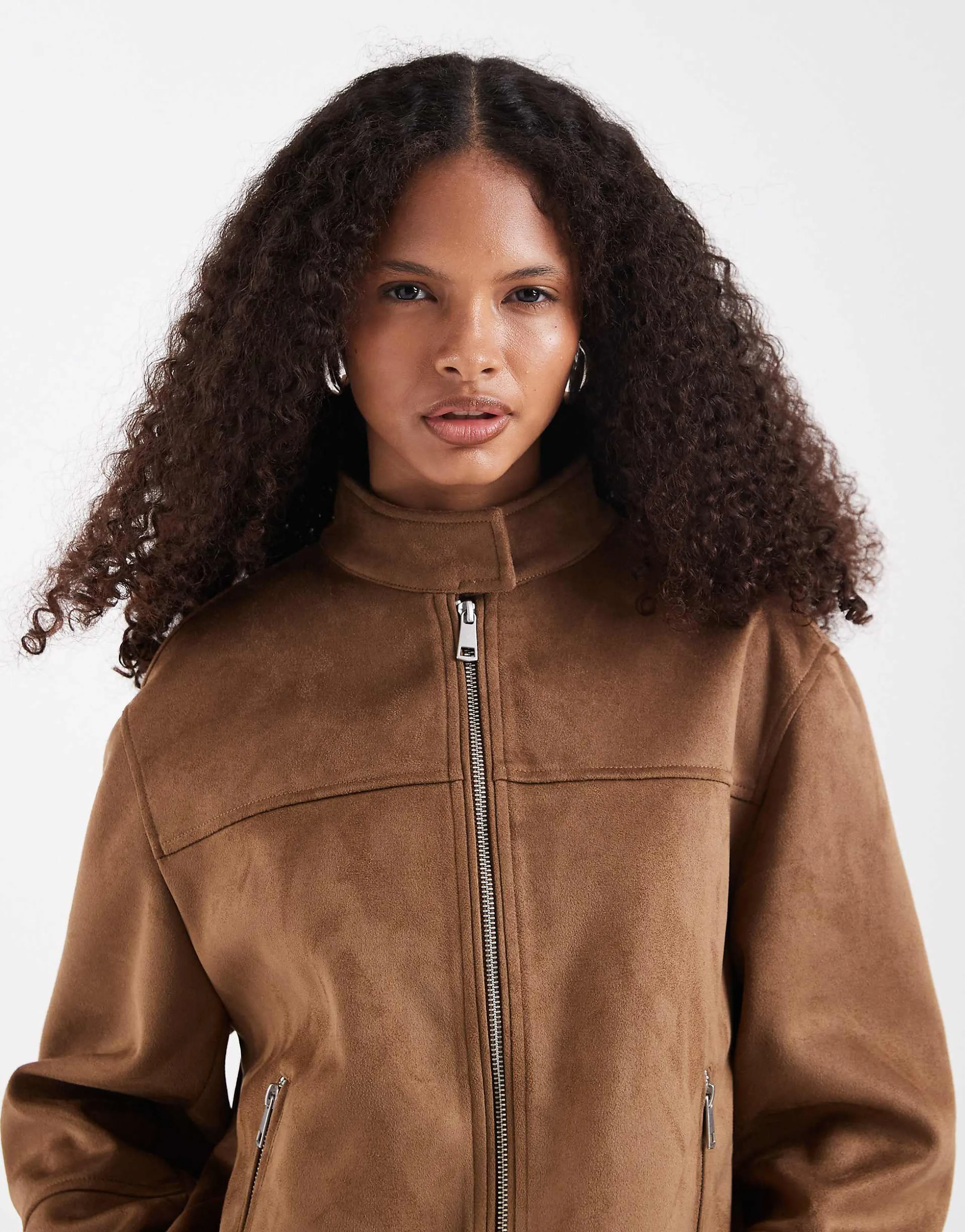 ASOS DESIGN faux suede motorsport jacket in tan