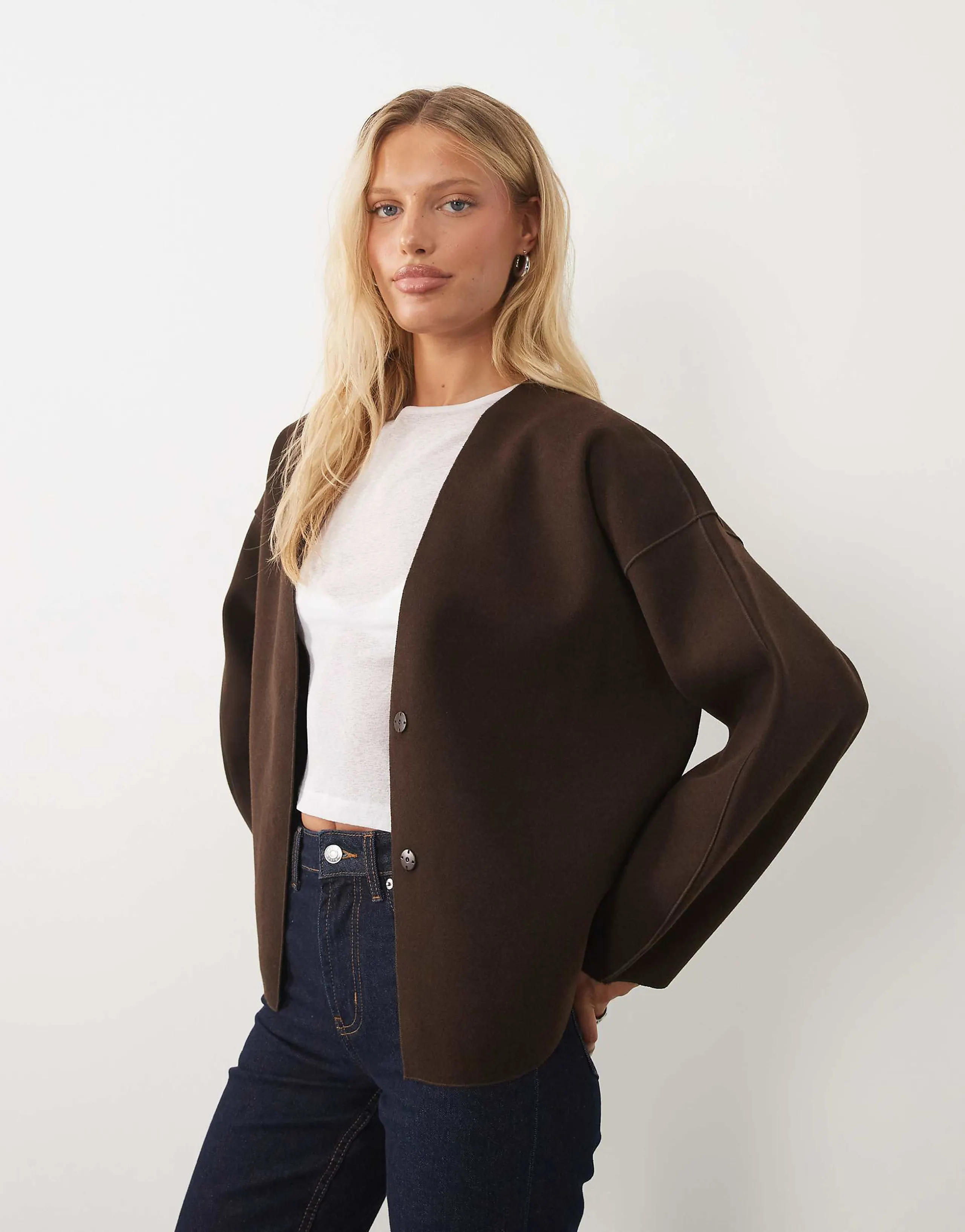 VILA cropped lightweight jacket in chocolate brown