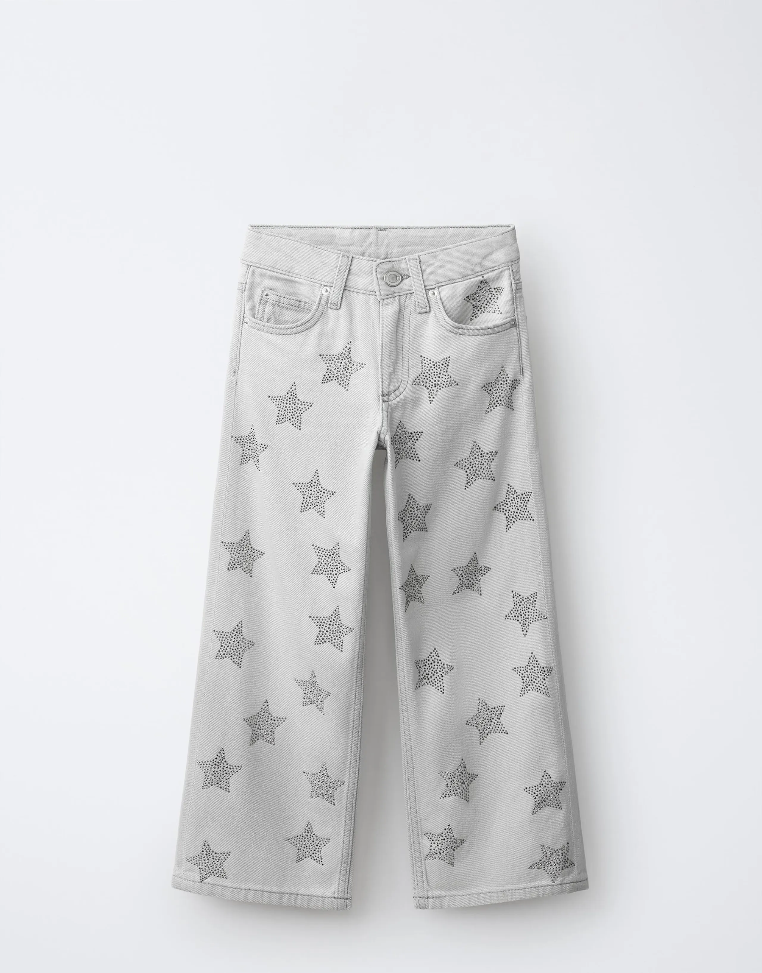 STAR PRINT STUDDED WIDE-LEG JEANS