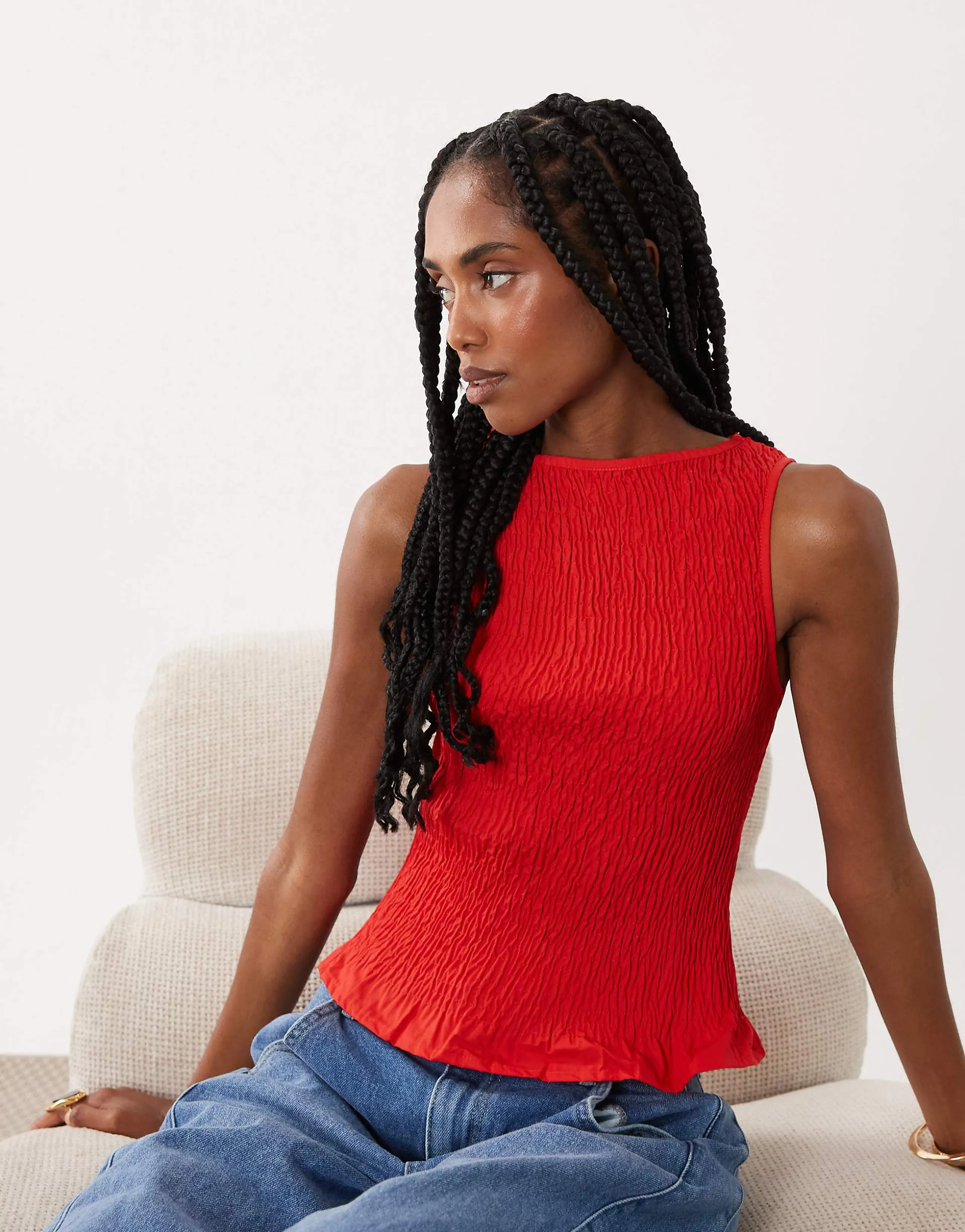 ASOS DESIGN shirred sleeveless tank top in red