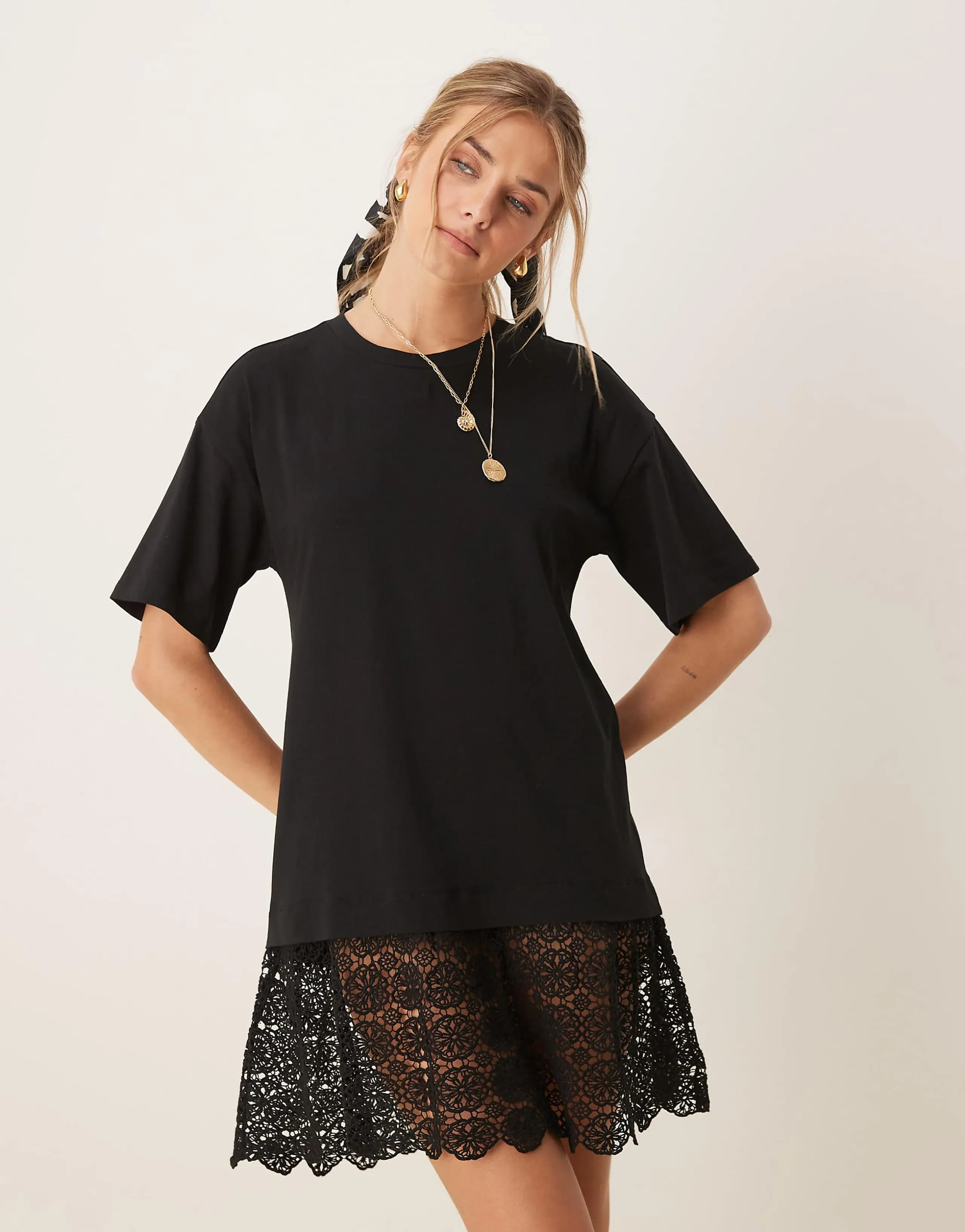 ASOS DESIGN scoop T-shirt mini dress with lace hem