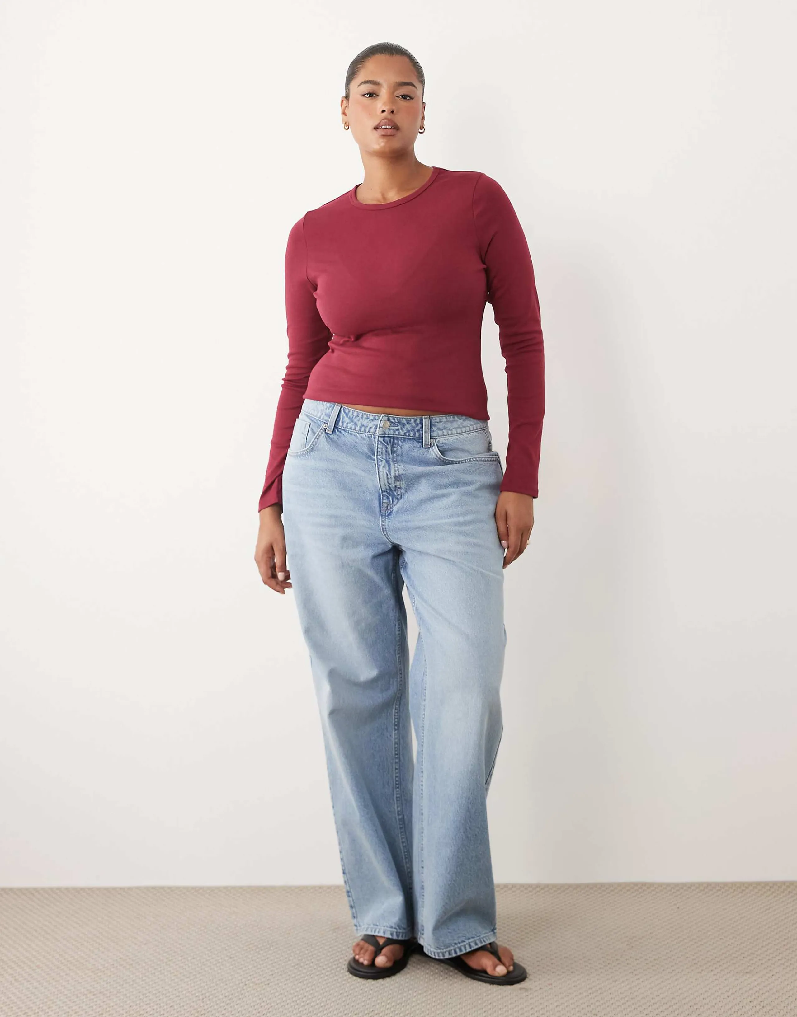 ASOS DESIGN Curve straight wide leg jeans in light wash blue