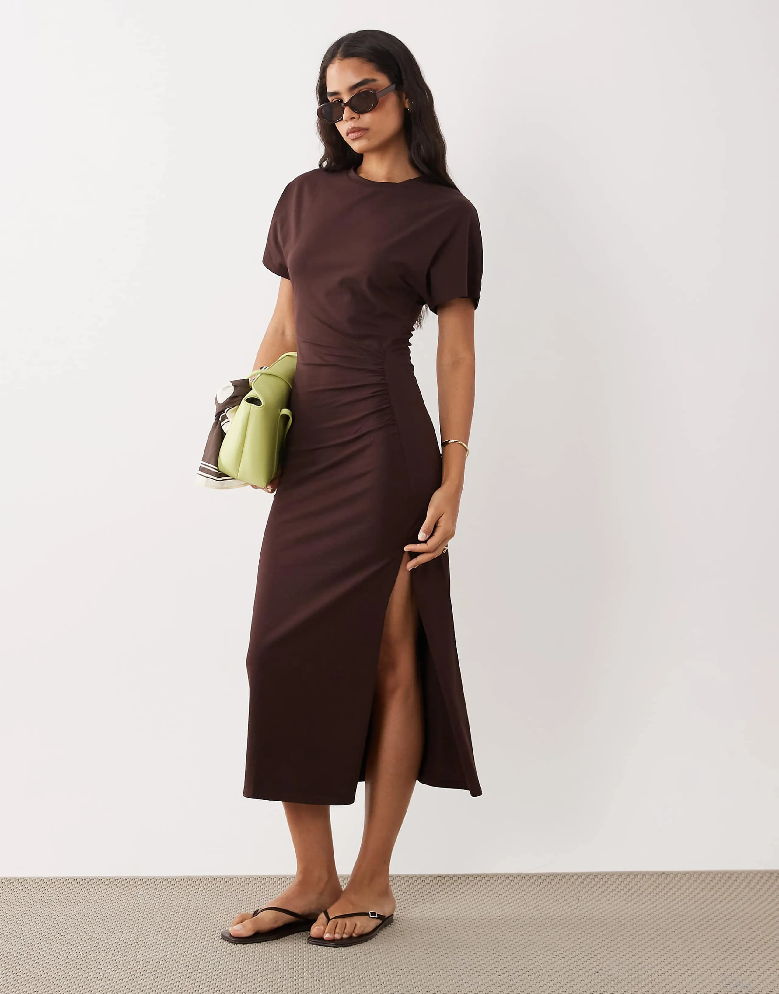 Cotton On twist tee midi dress in dark oak