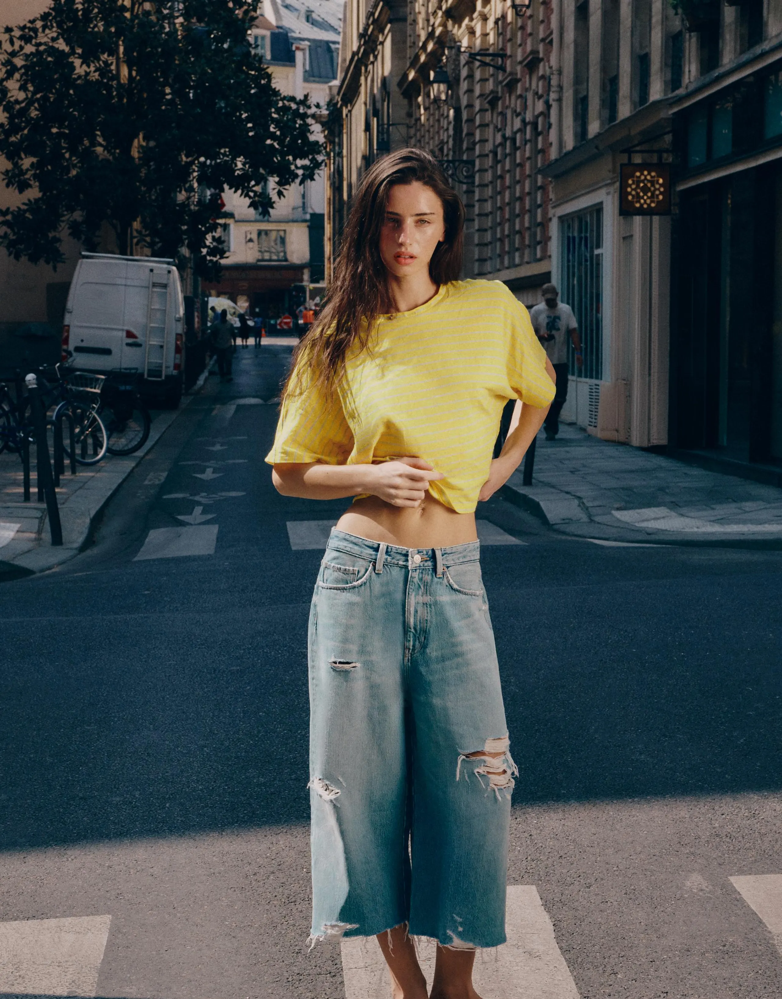 COTTON AND LINEN STRIPED T-SHIRT