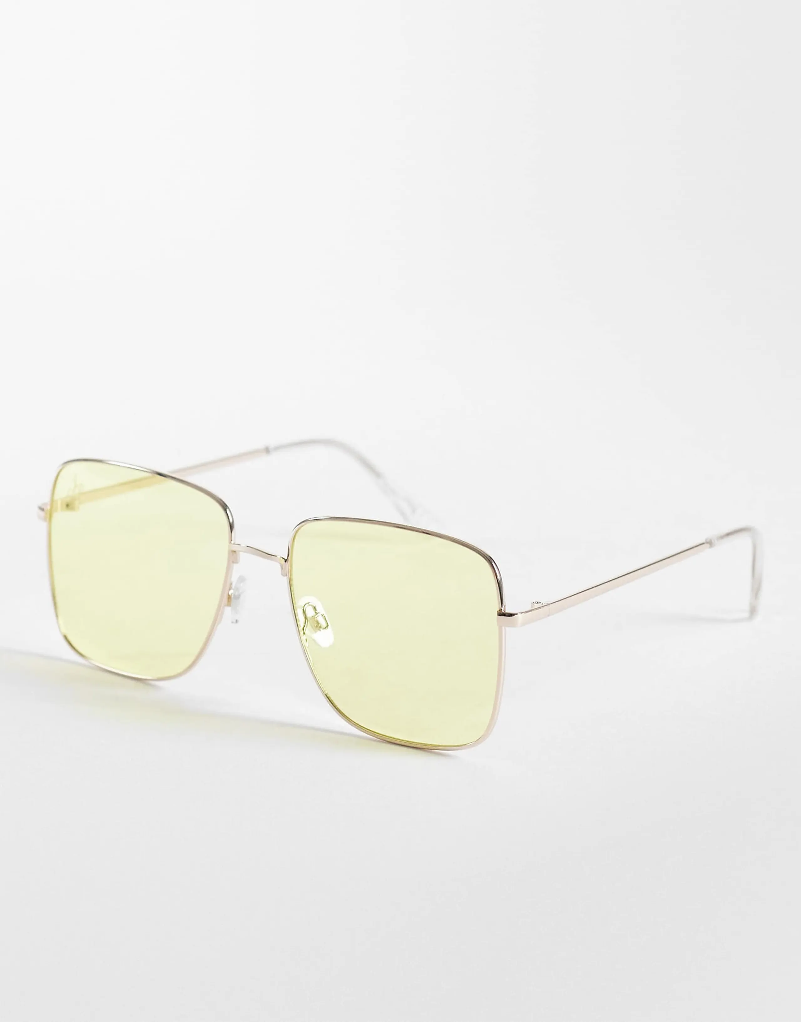 Jeepers Peepers oversized square metal sunglasses in gold tone with yellow lenses