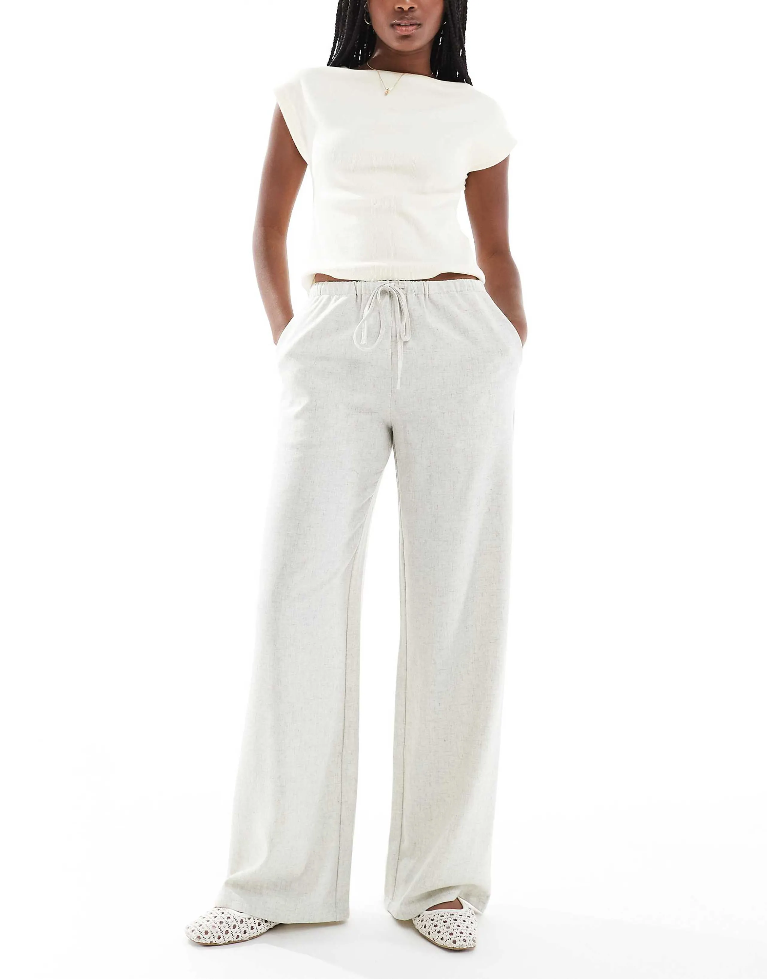 Daisy Street linen mix mid rise pants in beige