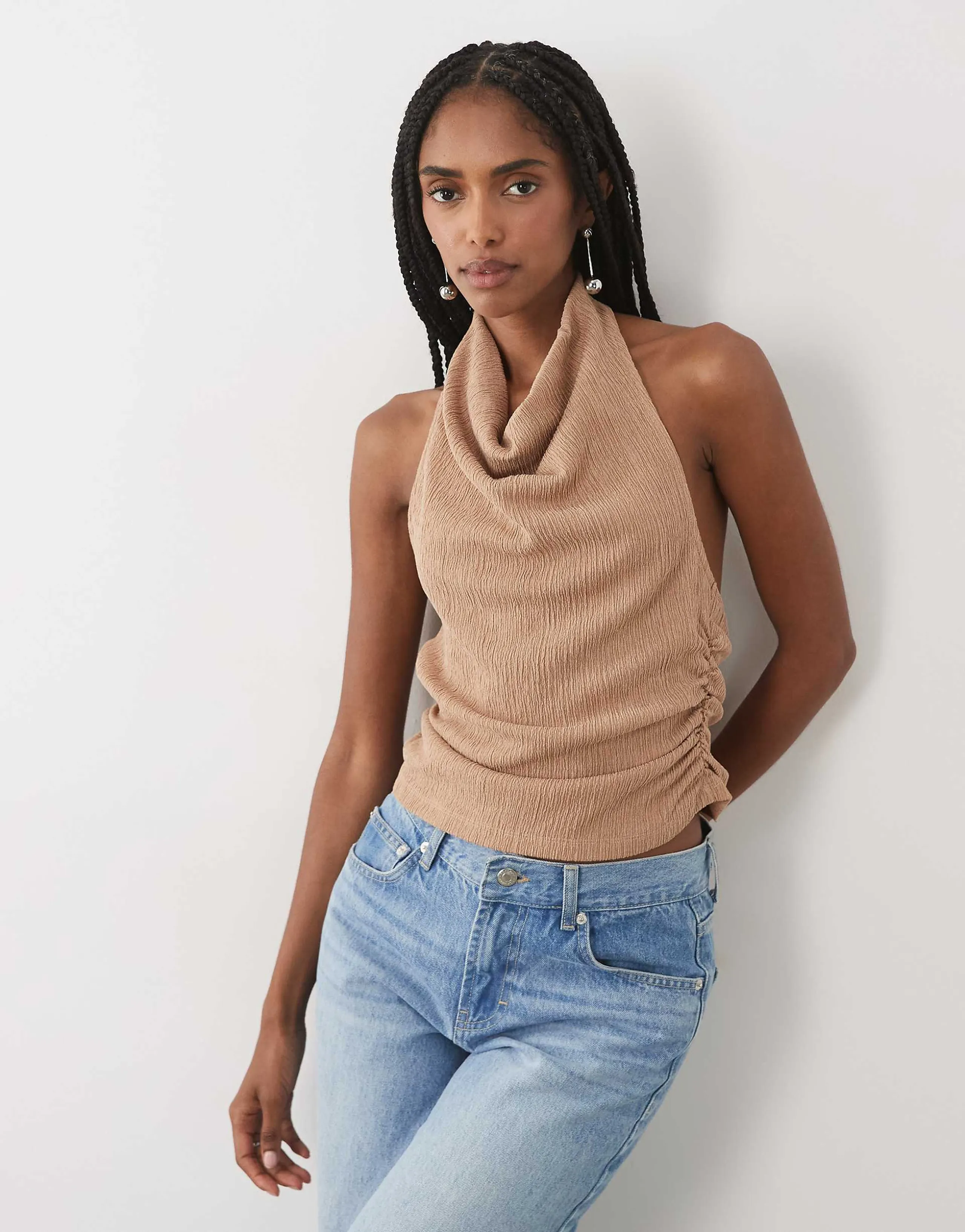 Miss Selfridge halterneck top in stone