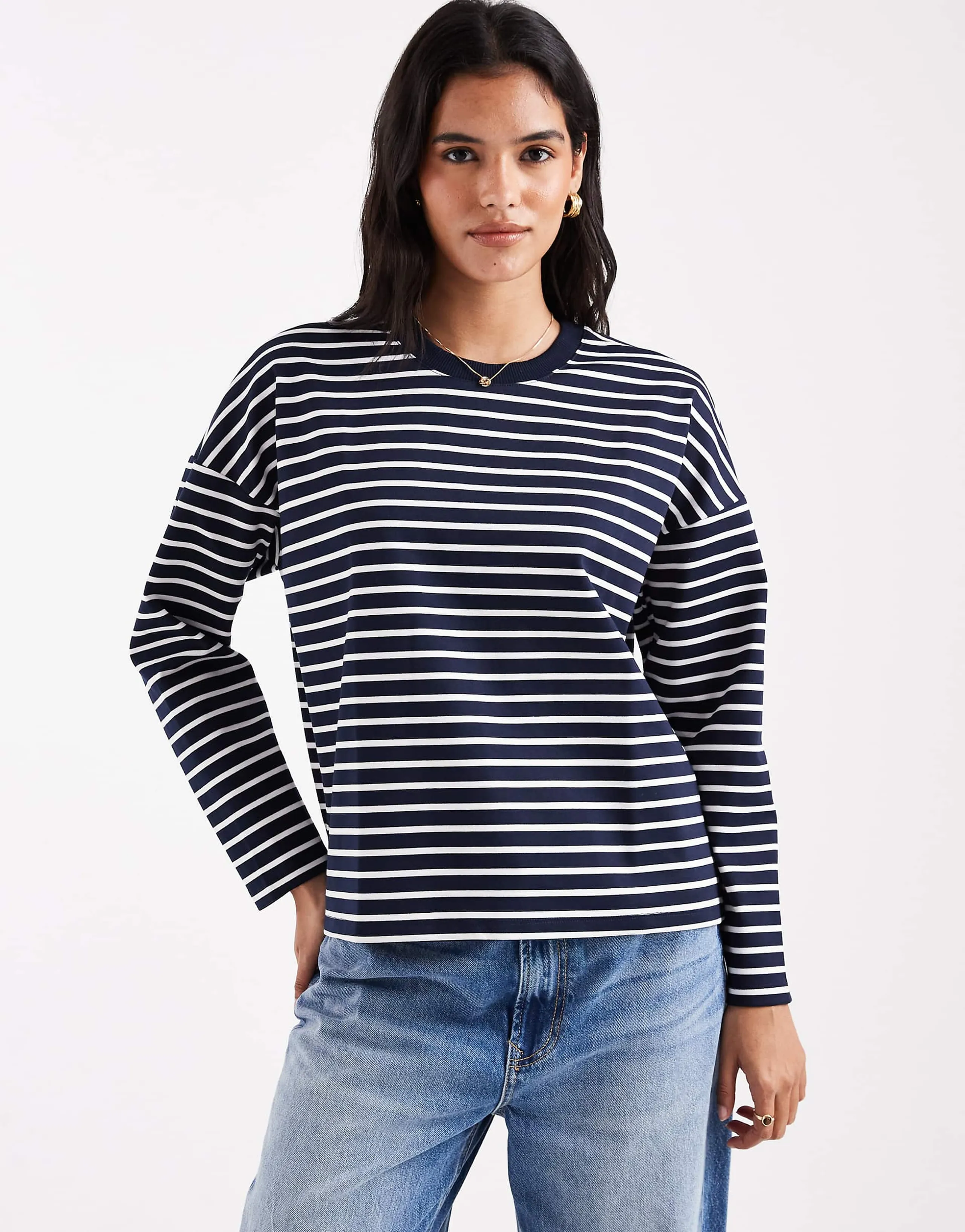 Vero Moda oversized long sleeve t-shirt in navy and white stripe