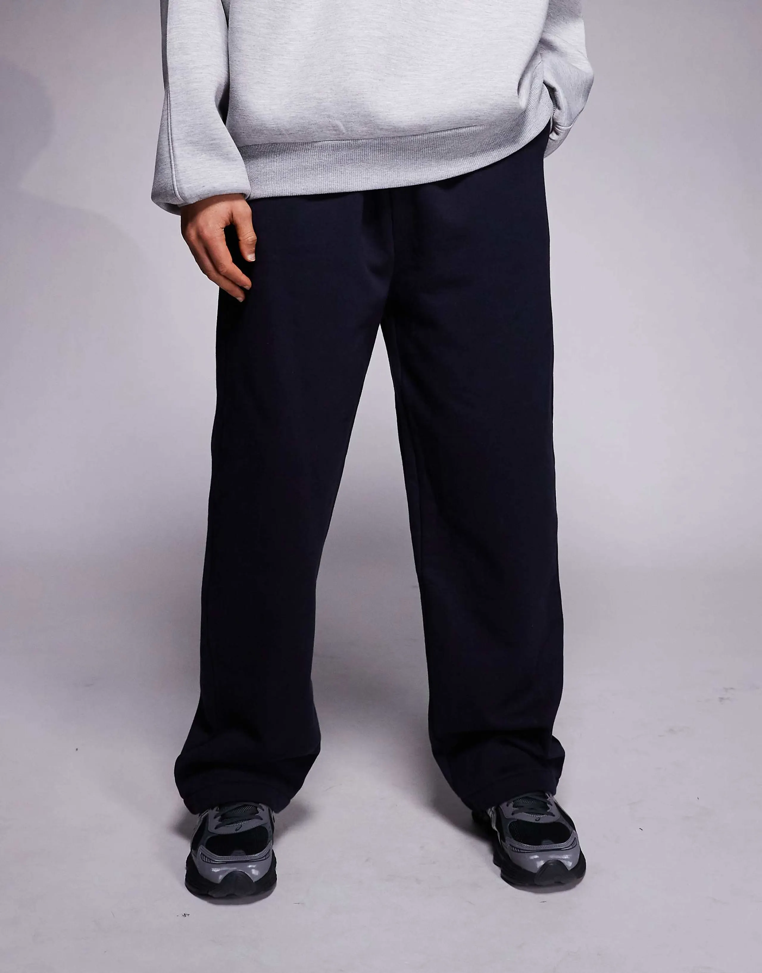ASOS DESIGN premium heavyweight wide leg sweatpants in 400gsm navy 