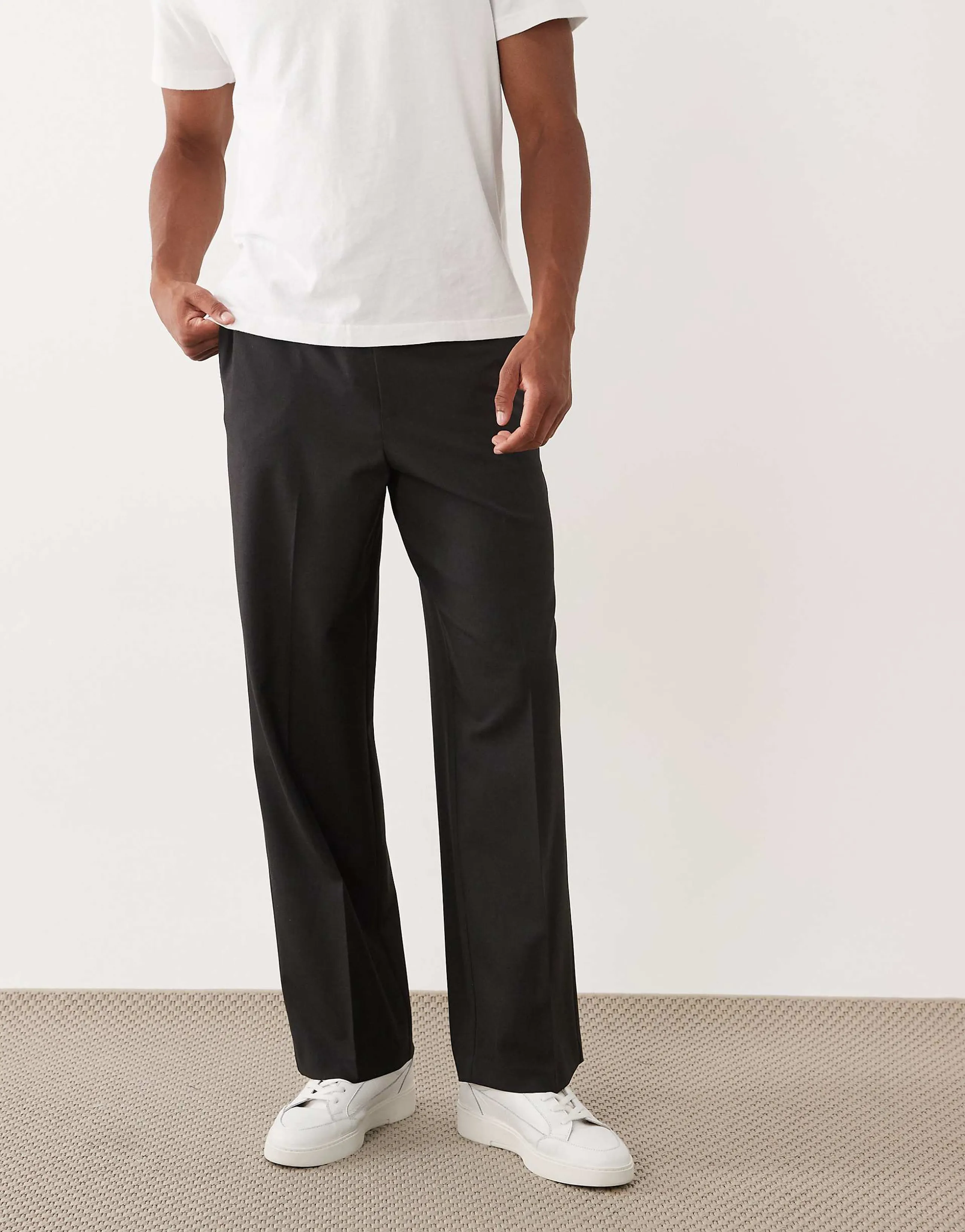 ASOS DESIGN tailored comfort stretch wide leg pants in charcoal with elastic waist