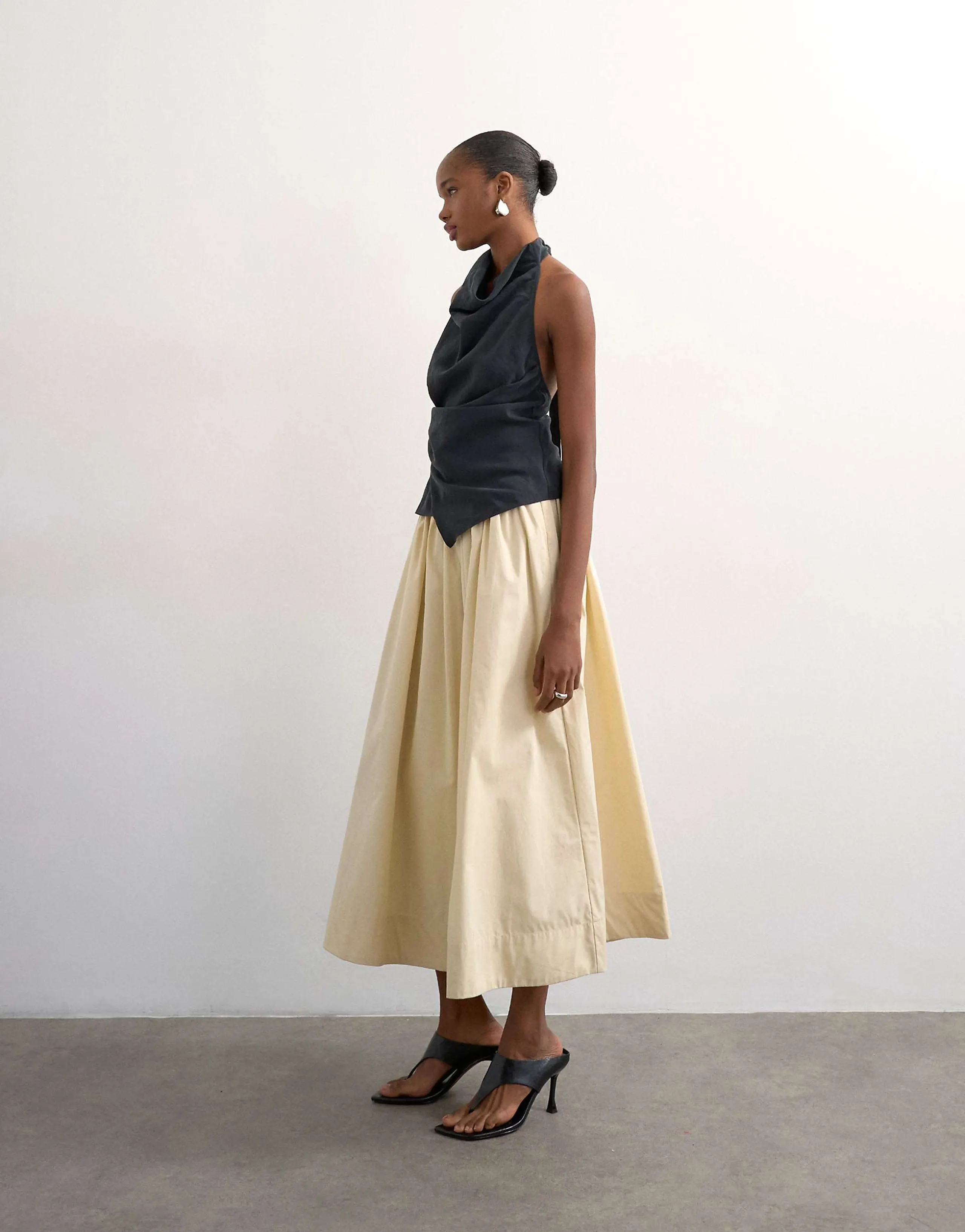 Topshop drop waist saloon maxi skirt in buttermilk
