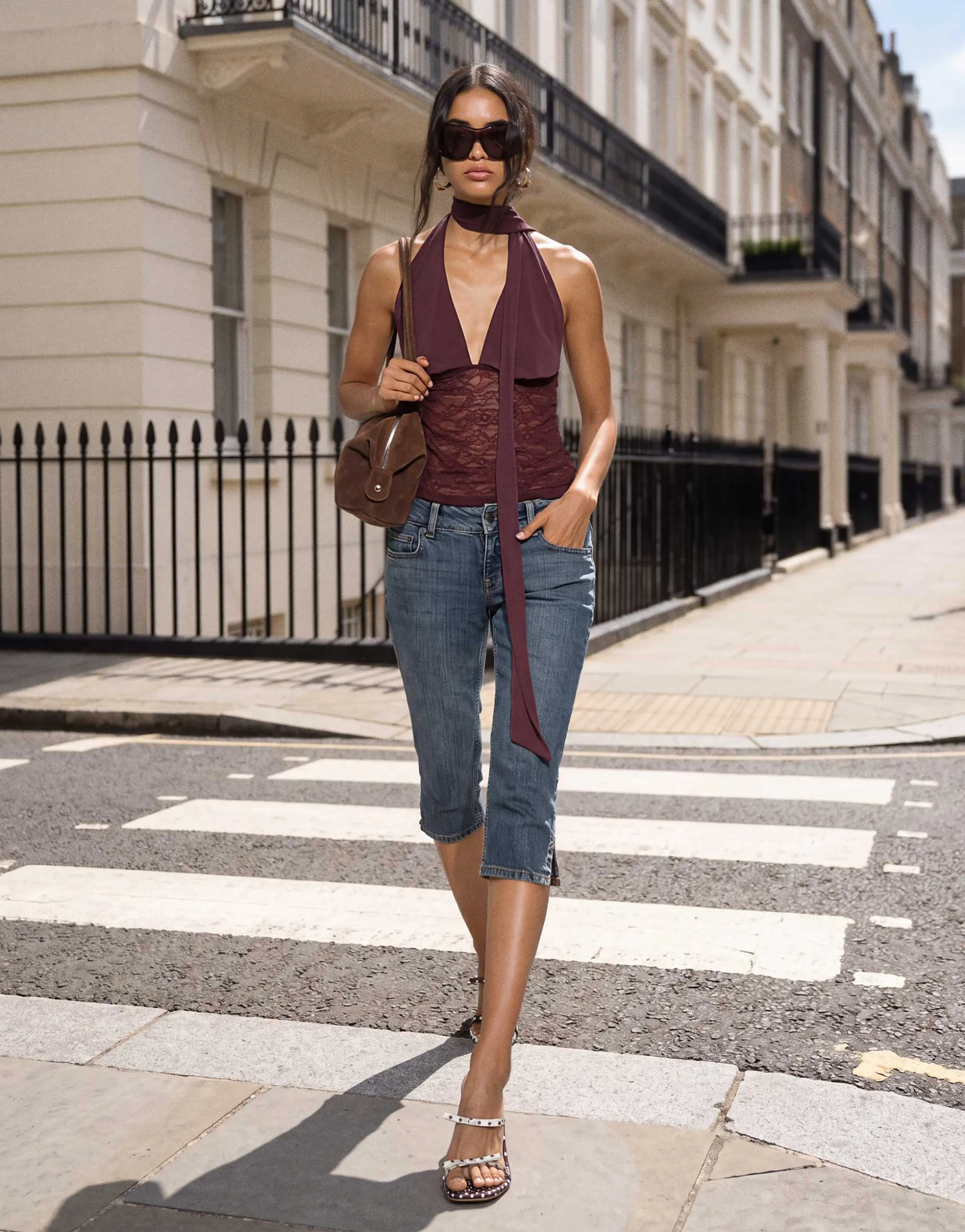 Motel low rIse denim capri jeans in dirty green wash