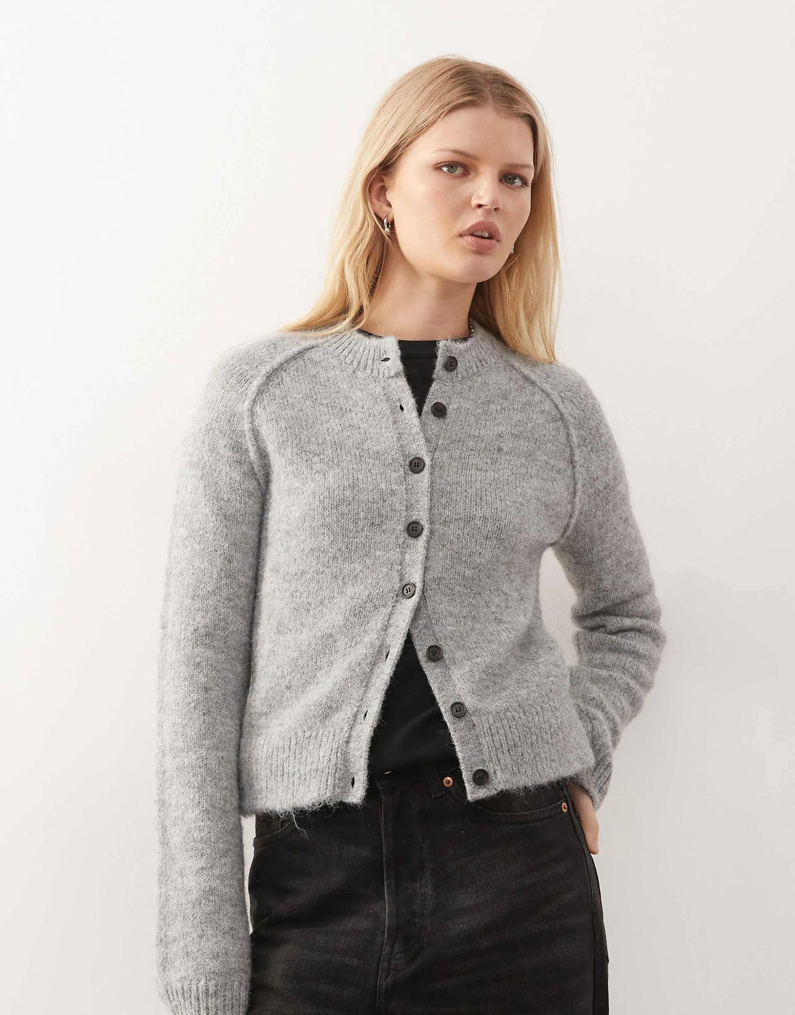 Weekday wool blend fitted cardigan in gray melange