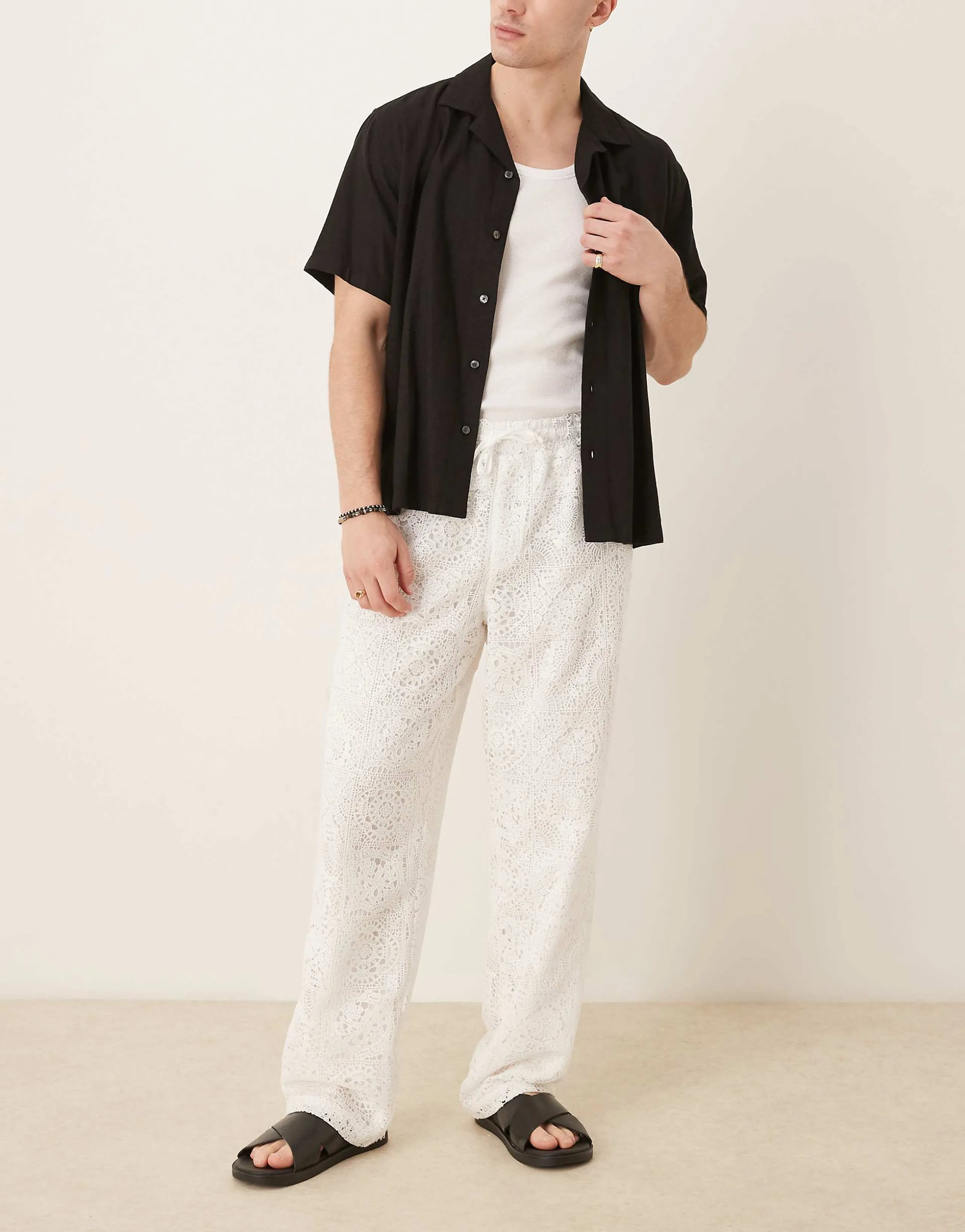 ASOS DESIGN premium baggy crochet pants in white