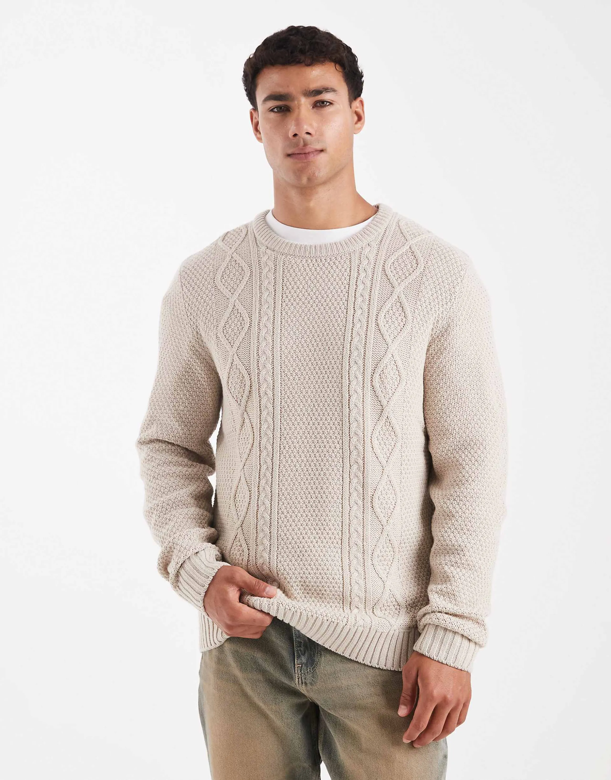 JJ Rebel cable knit sweater in beige