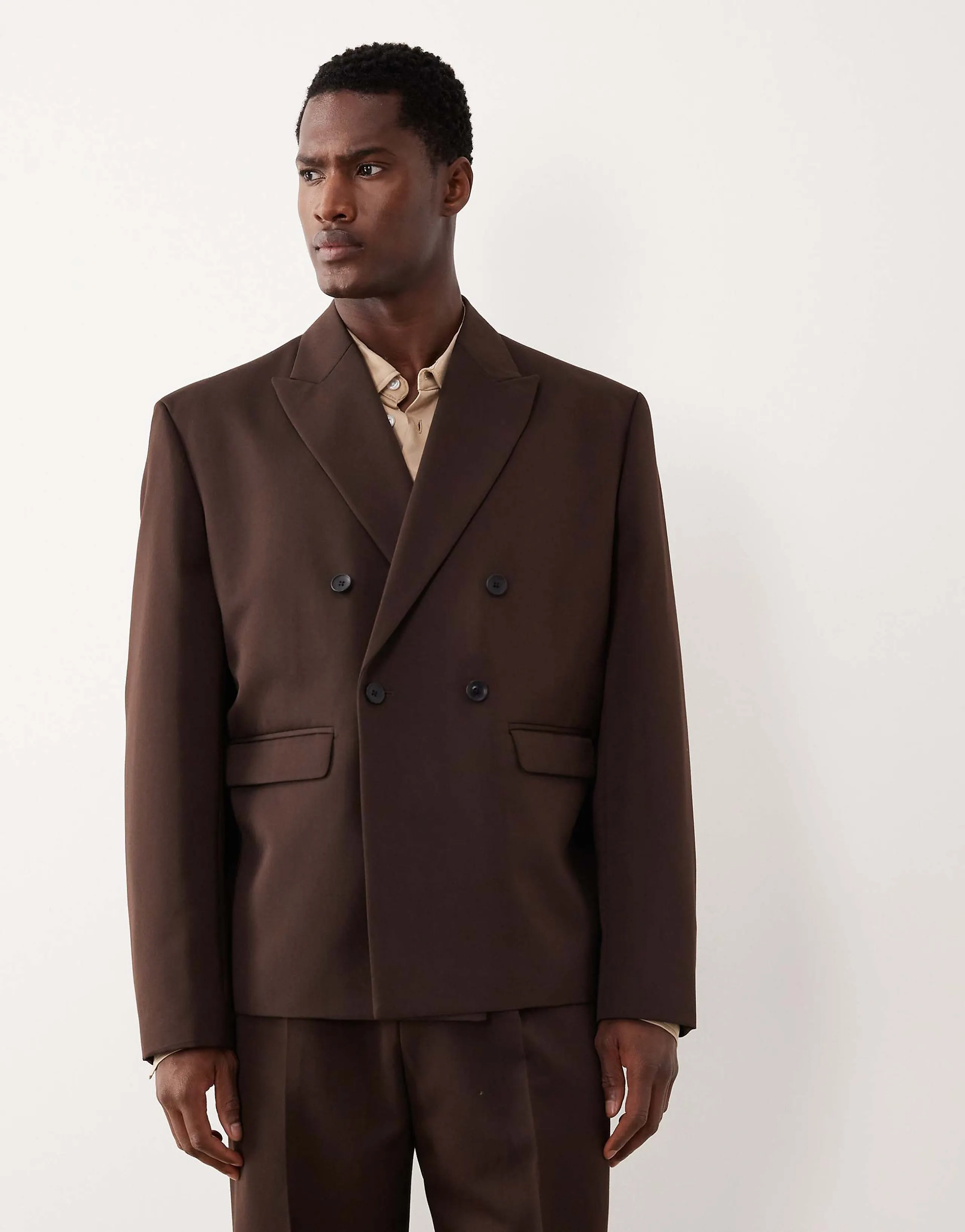 ASOS DESIGN boxy double breasted suit jacket in black