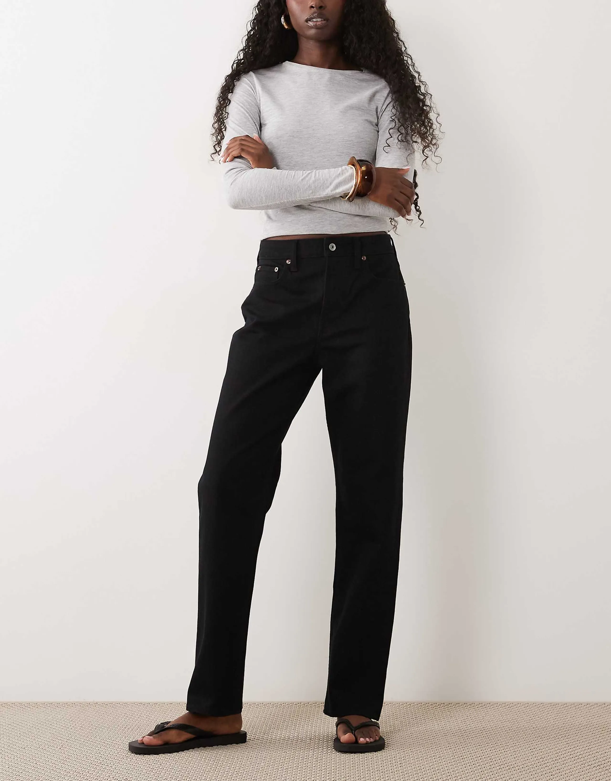 Abercrombie & Fitch Curve Love high rise straight leg jeans in washed black