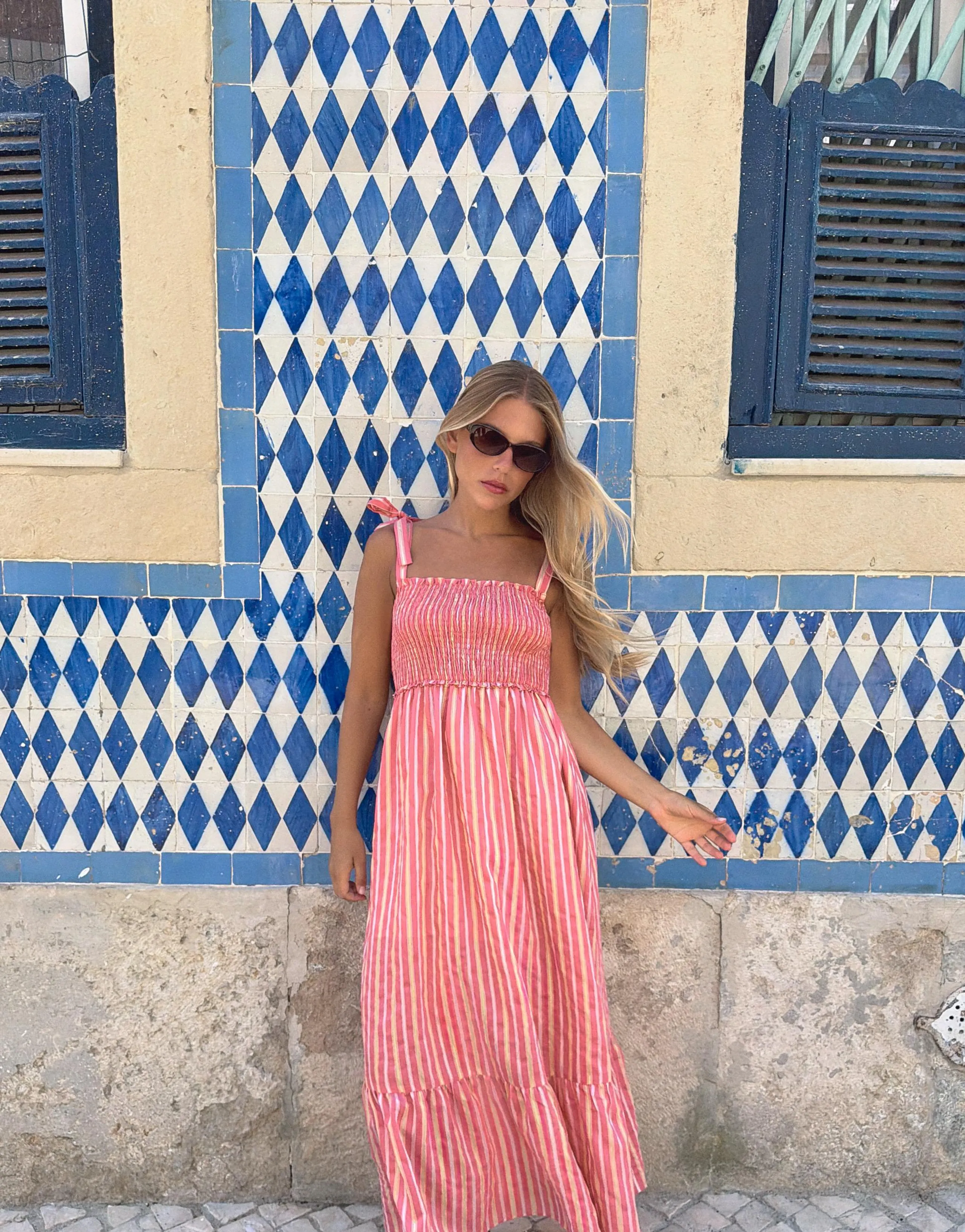 STRIPED MIDI DRESS