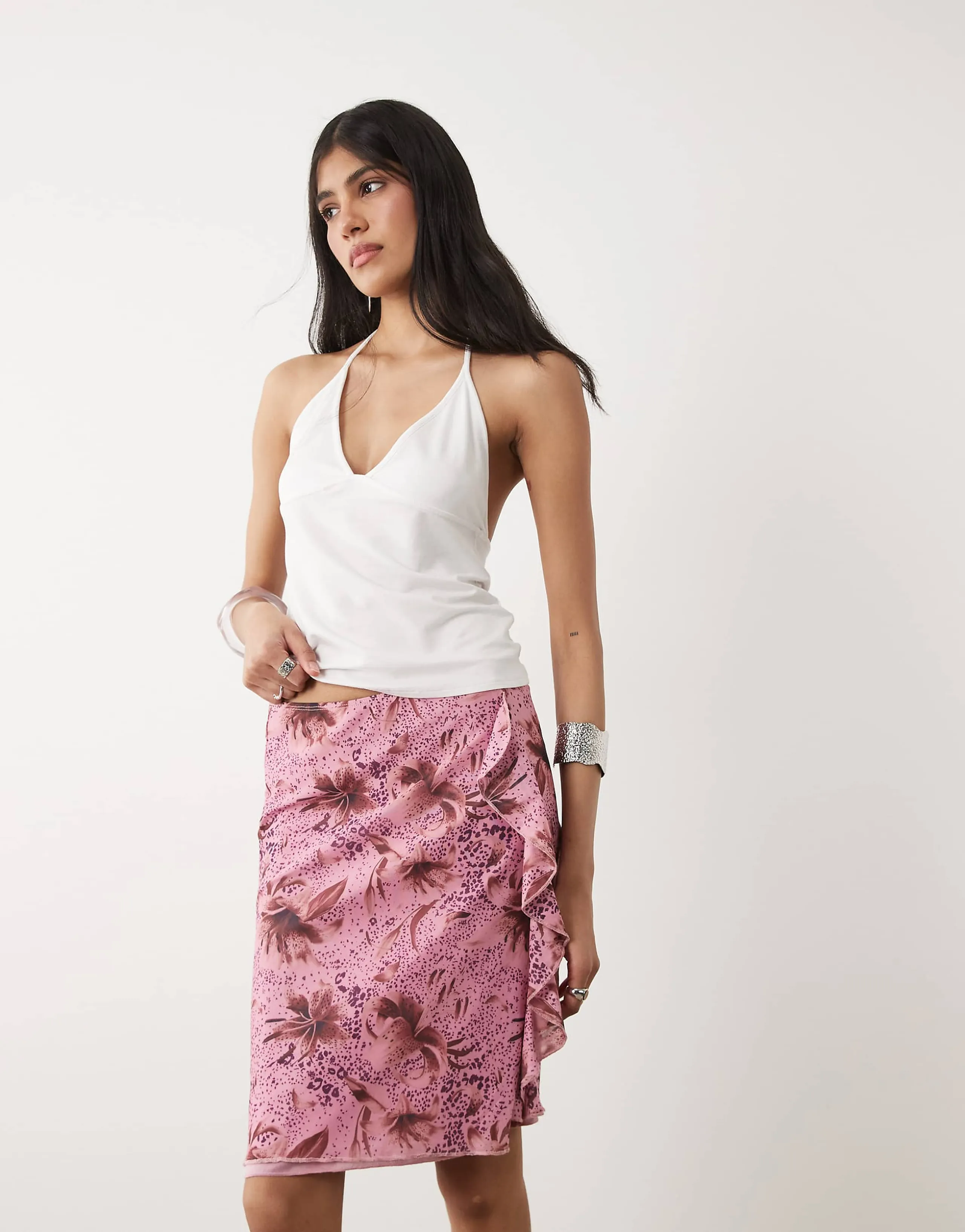 Motel Asiki animal print midi skirt in pink