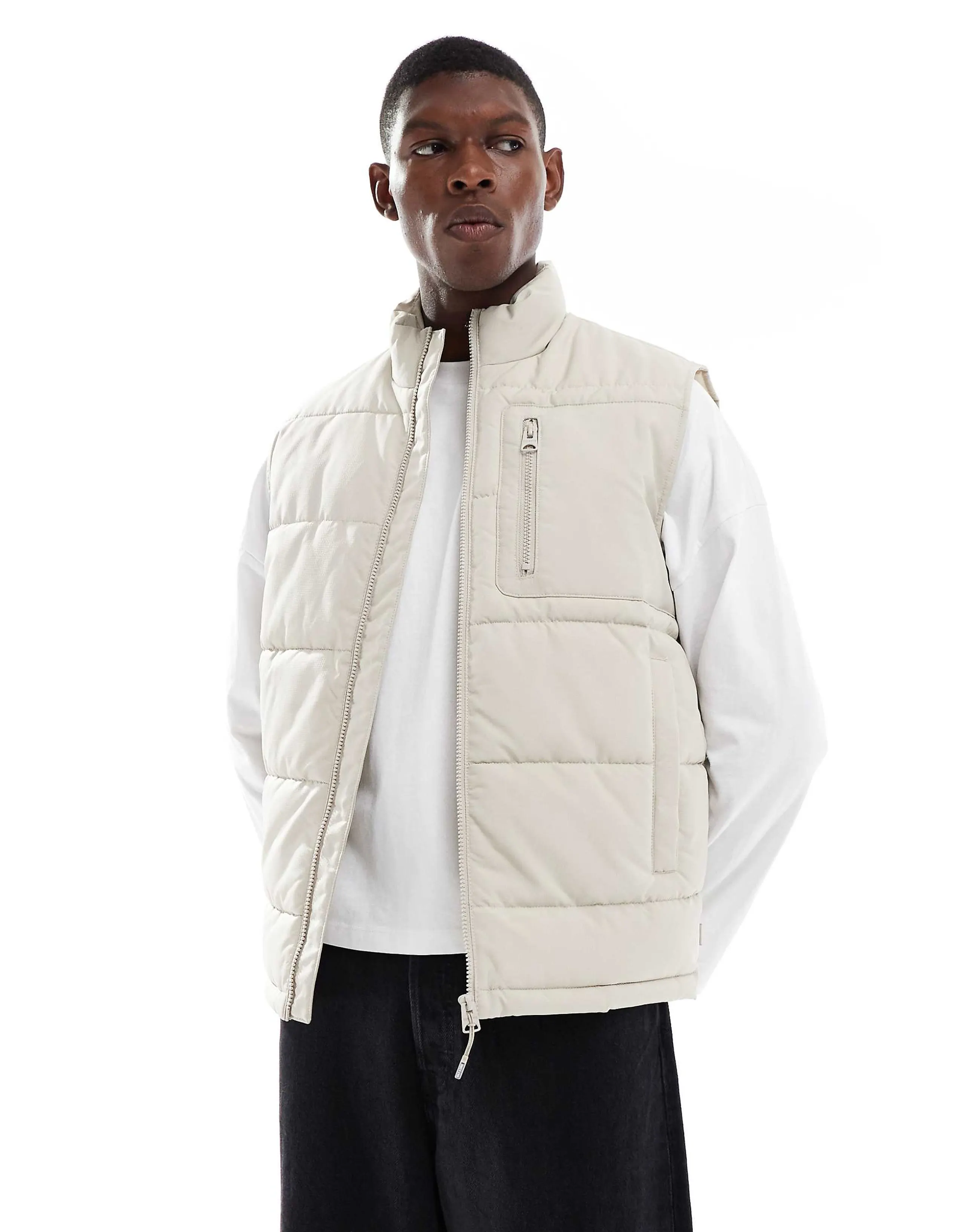 ONLY & SONS padded technical vest in beige