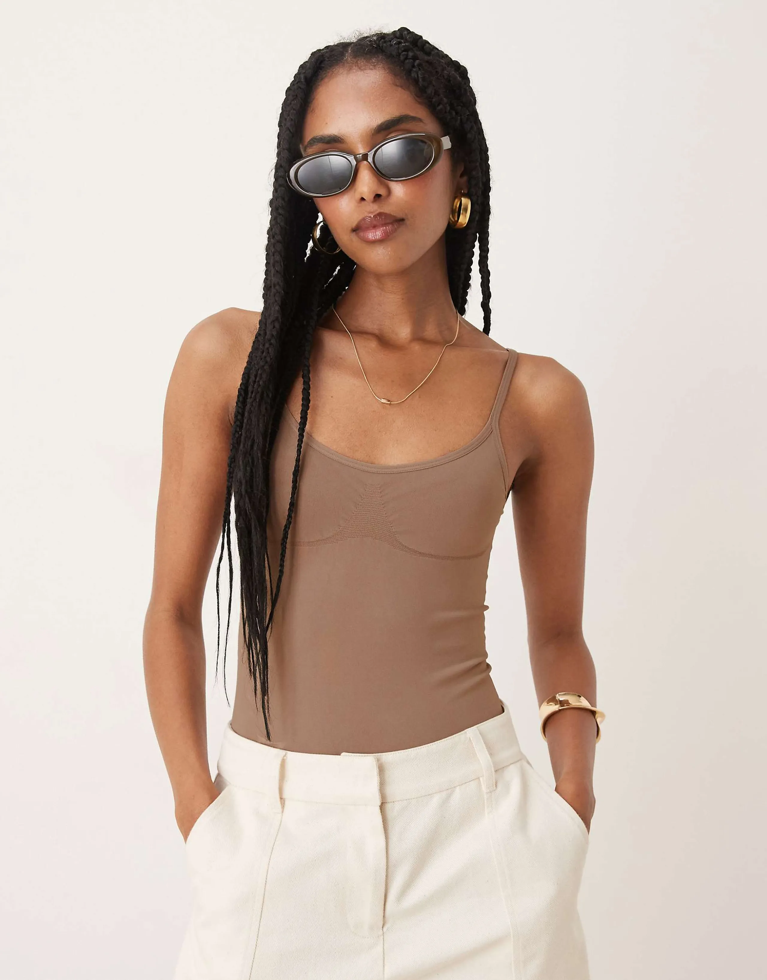 ASOS DESIGN seamless cami bodysuit in mocha