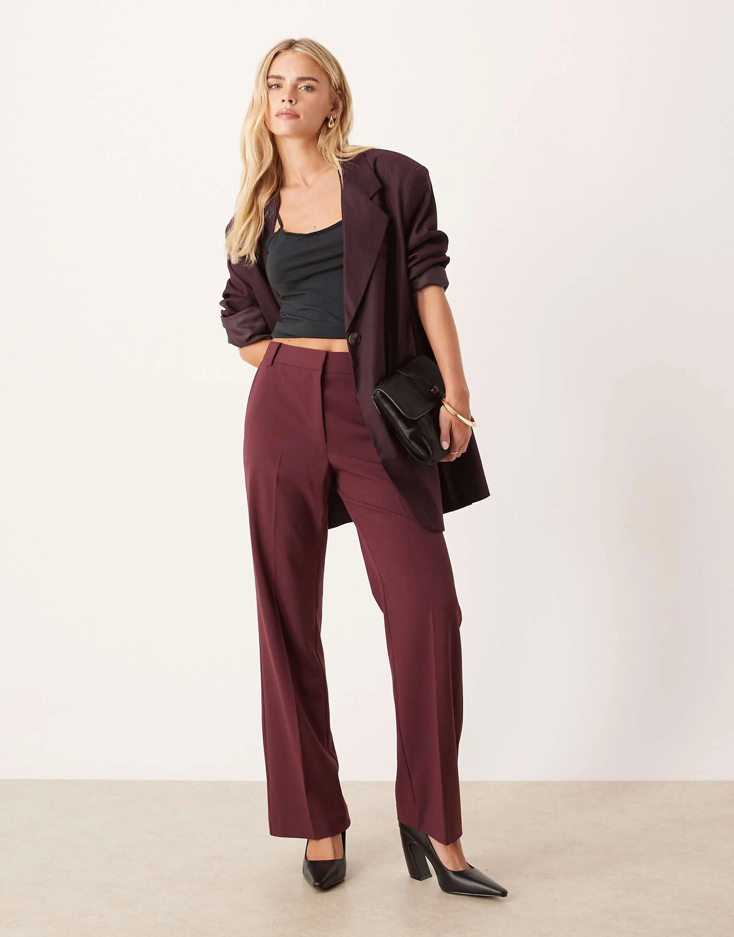 ASOS DESIGN Petite tailored slim straight leg pants in mulberry