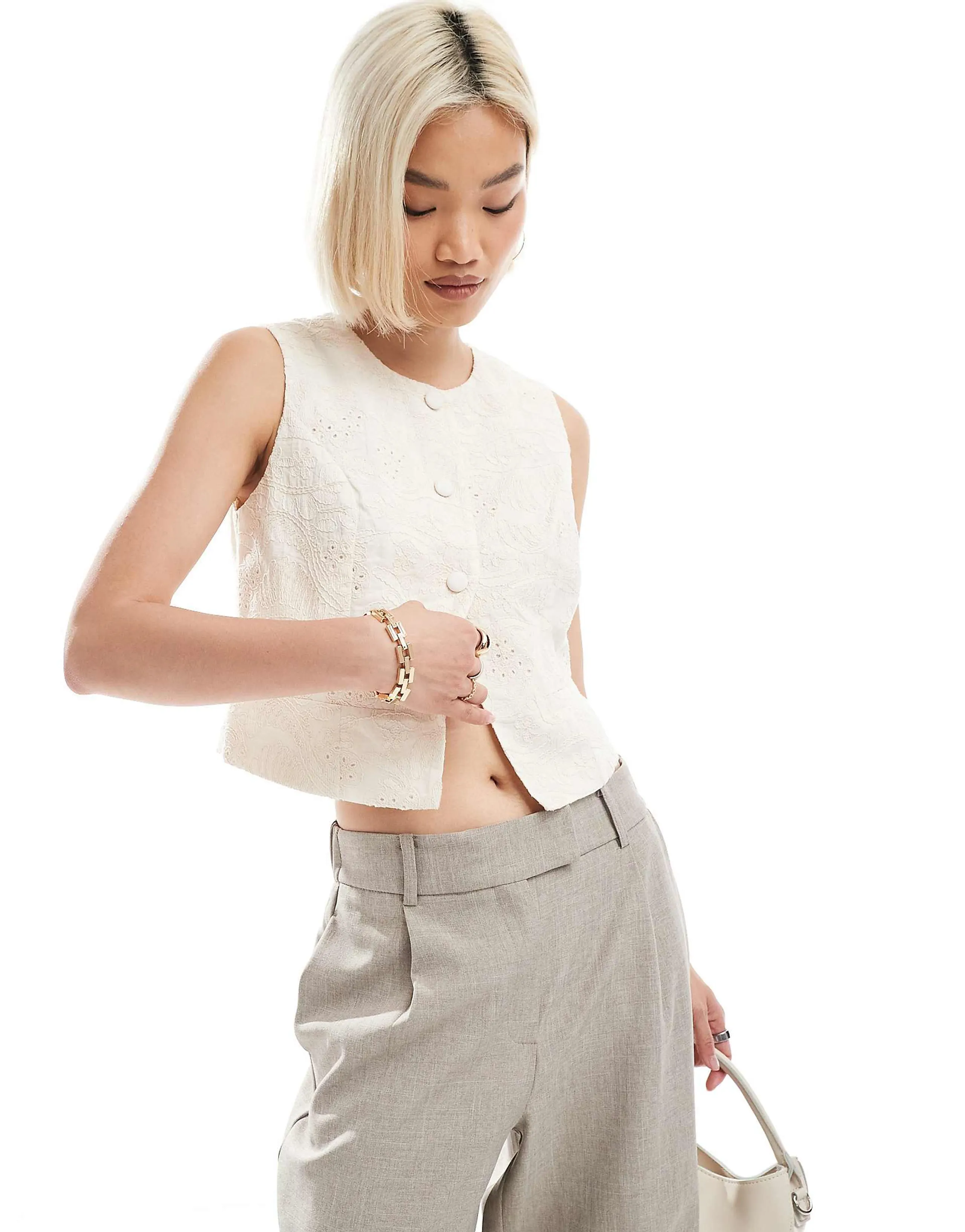 Vero Moda embroidered vest in cream