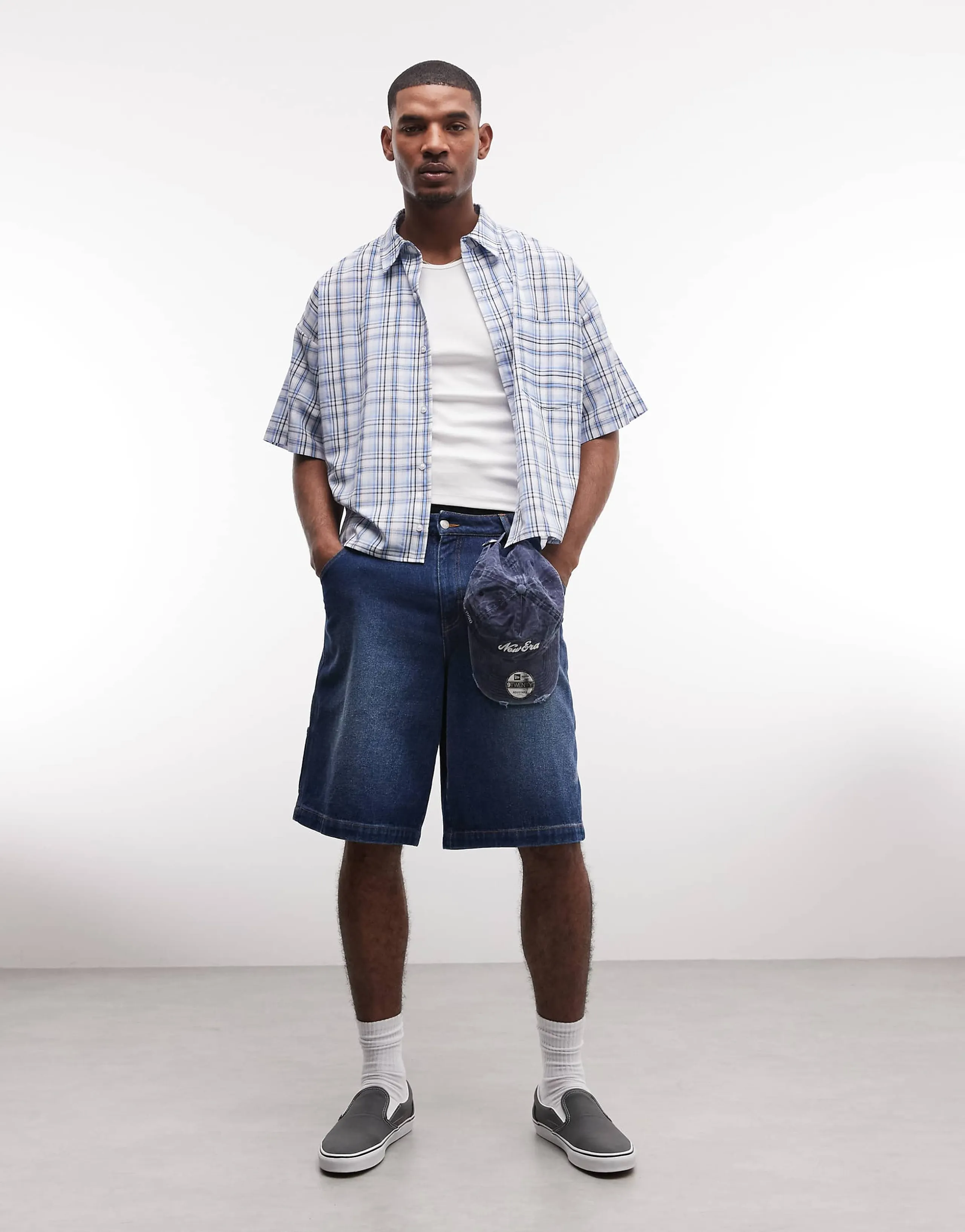 Reclaimed Vintage short sleeve boxy shirt in blue check