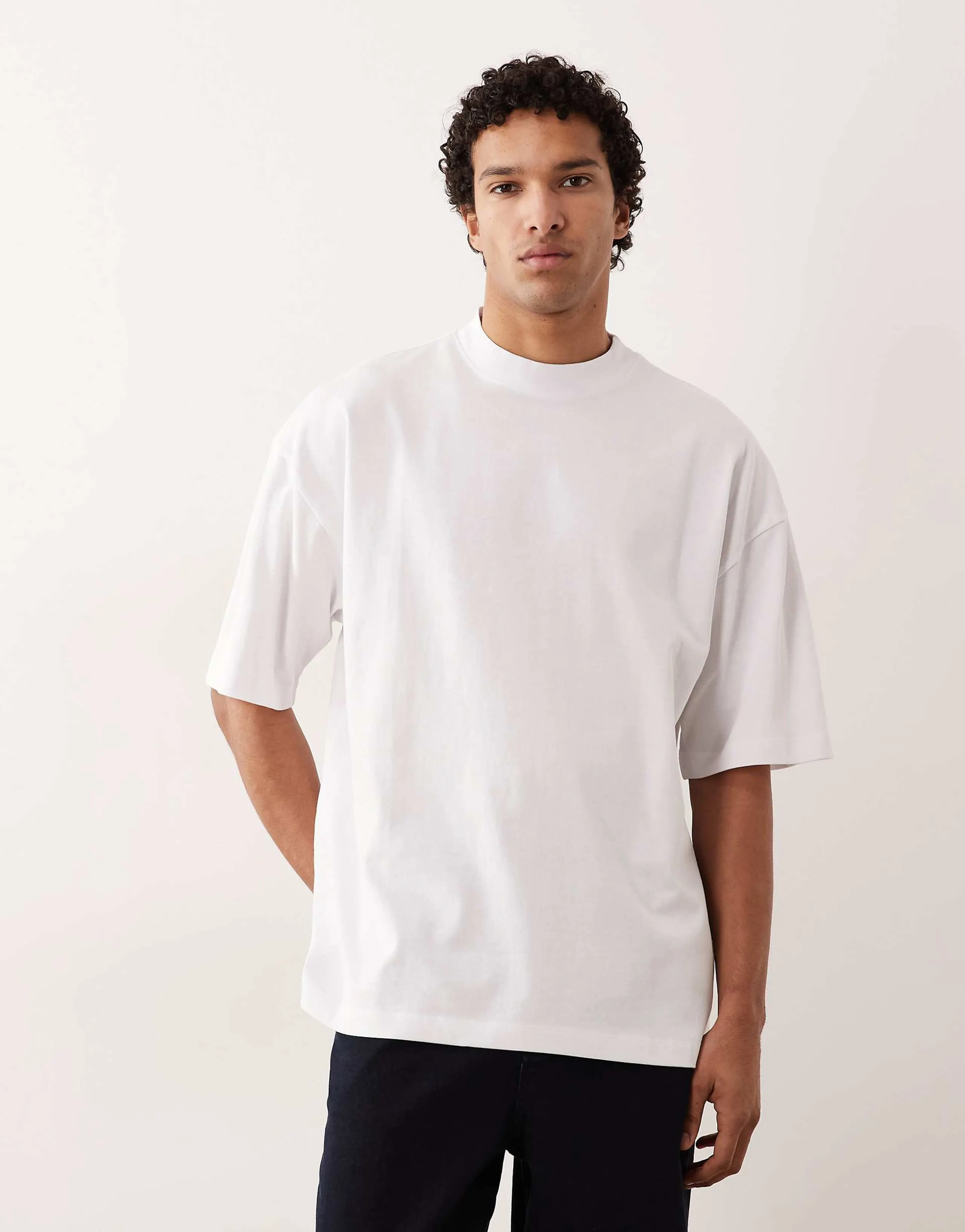 ASOS DESIGN heavyweight oversized high neck T-shirt in white