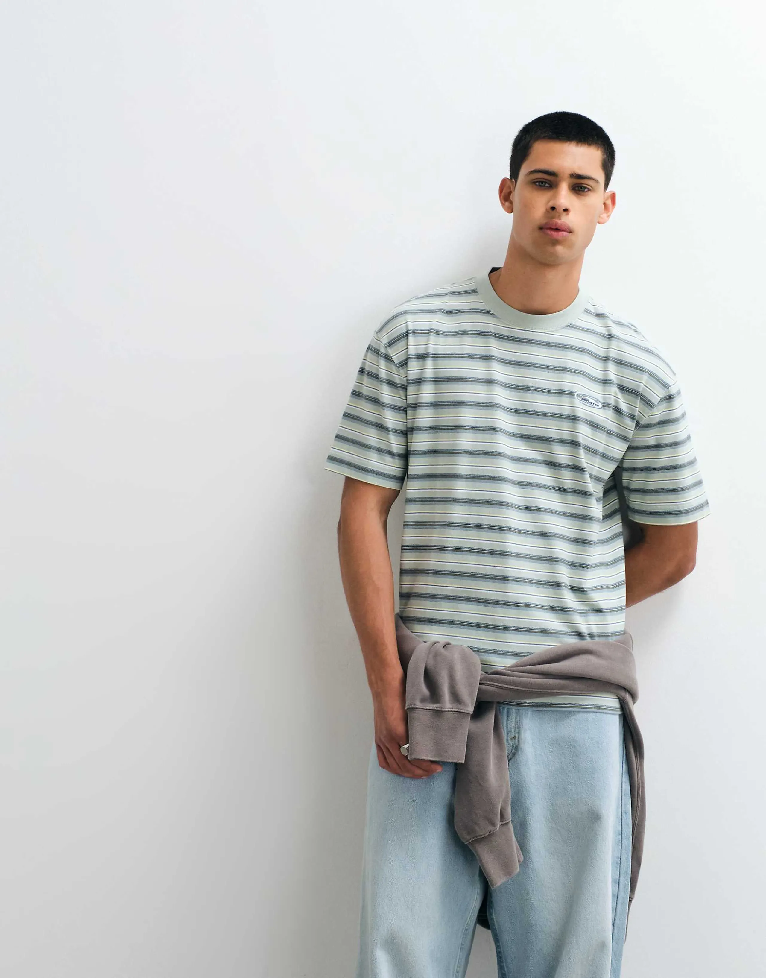 Hollister heavyweight boxy T-shirt in green striped print